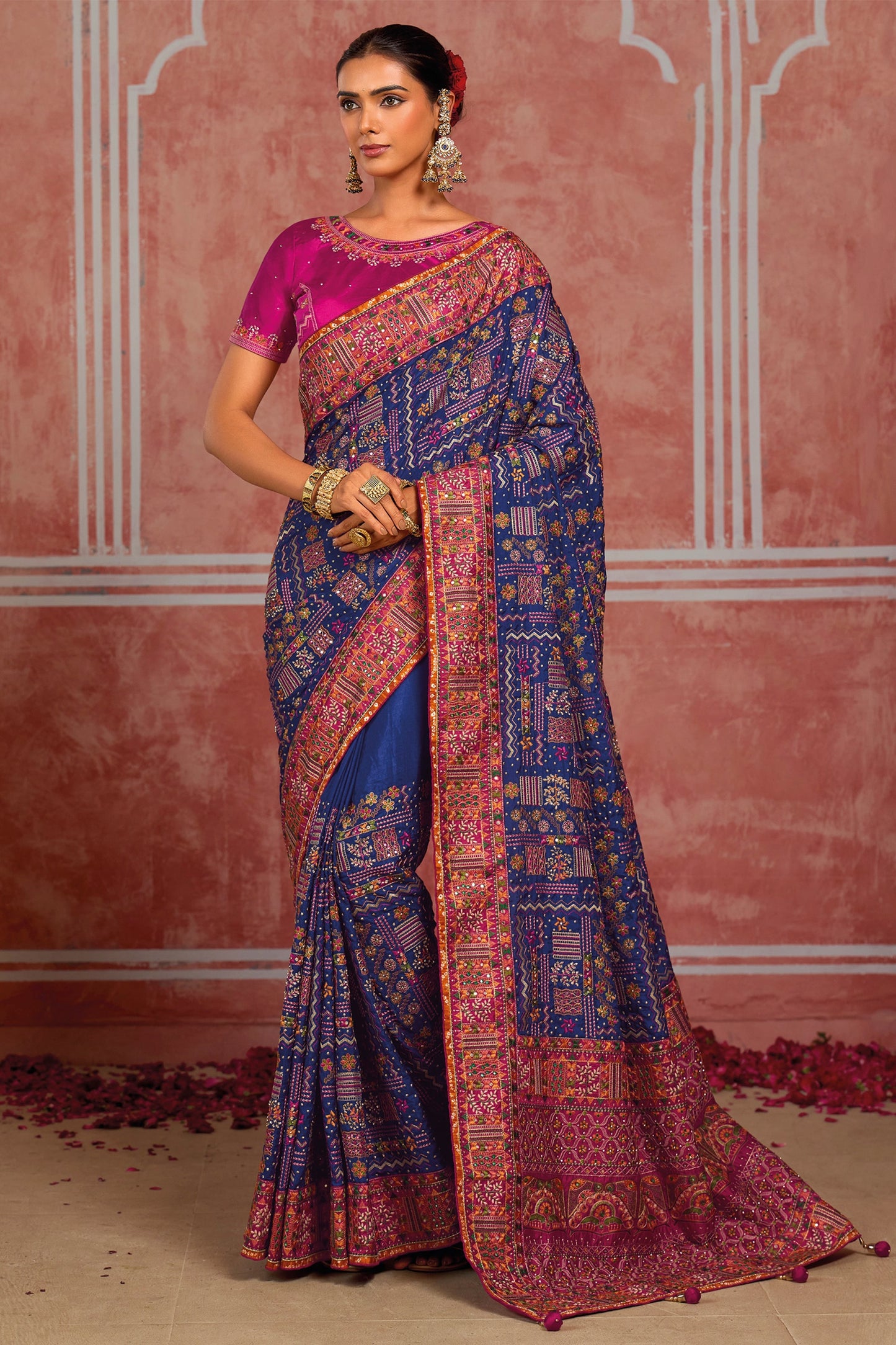 Royal Blue Kutchi Work Silk Saree-SAR13055_1_SareeButa.com