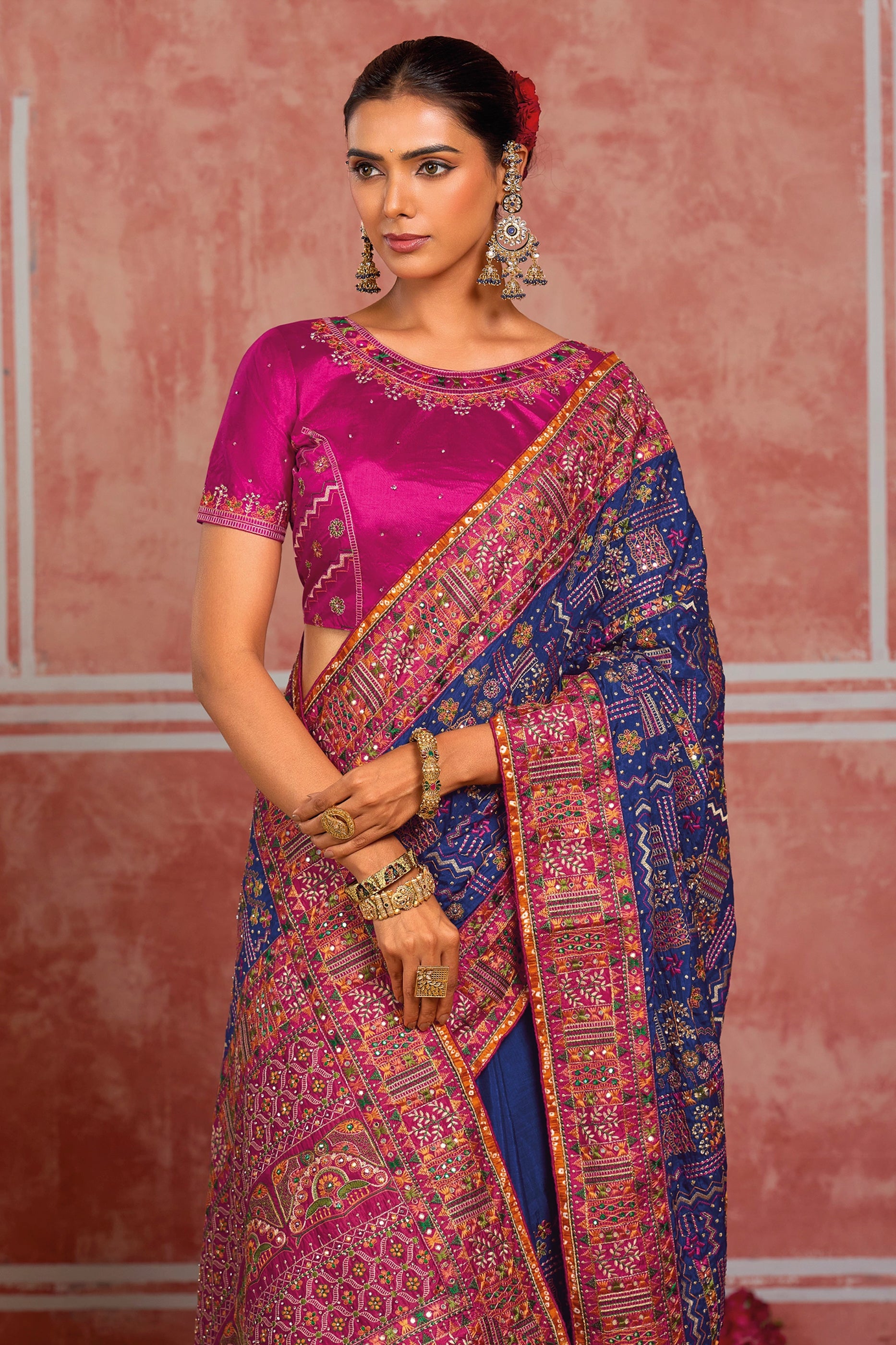 Royal Blue Kutchi Work Silk Saree-SAR13055_3_SareeButa.com