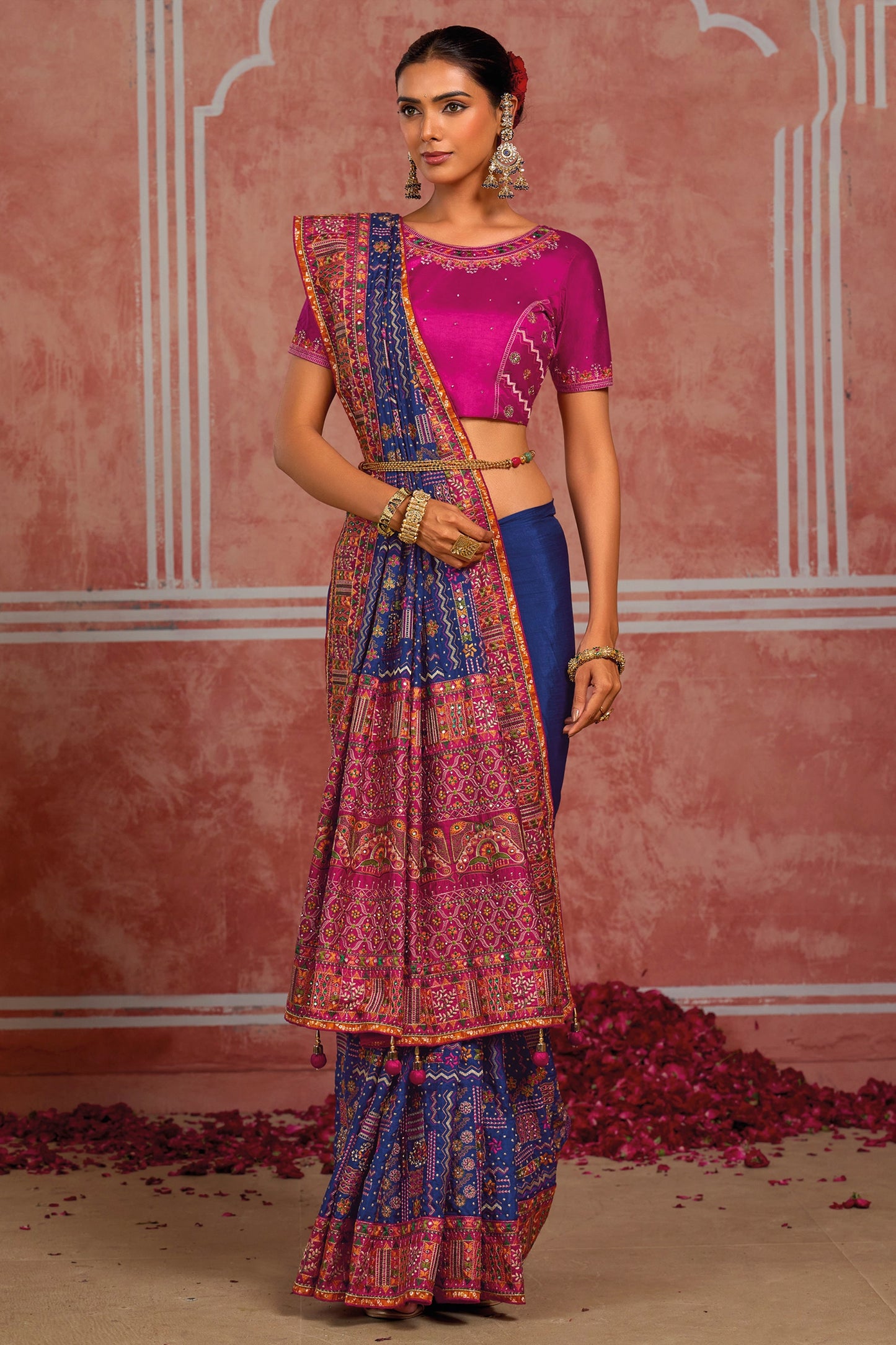 Royal Blue Kutchi Work Silk Saree-SAR13055_4_SareeButa.com