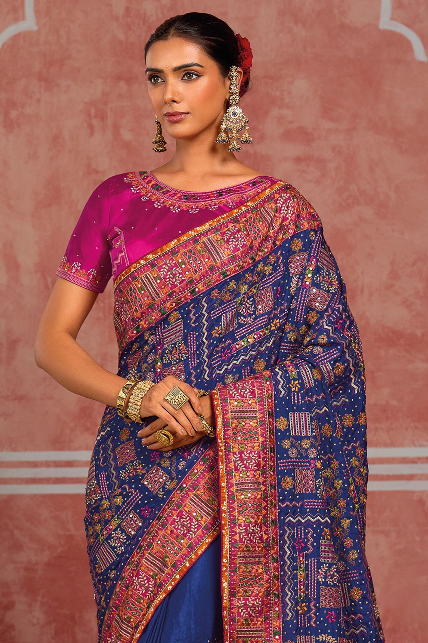 Royal Blue Kutchi Work Silk Saree-SAR13055_5_SareeButa.com