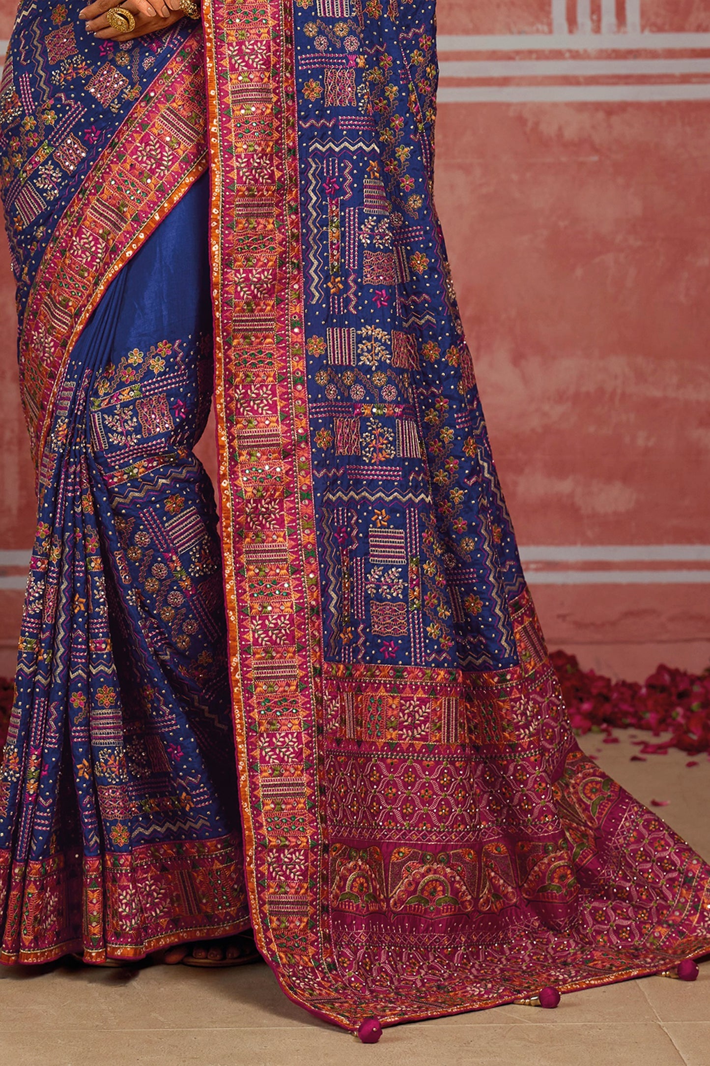 Royal Blue Kutchi Work Silk Saree-SAR13055_6_SareeButa.com