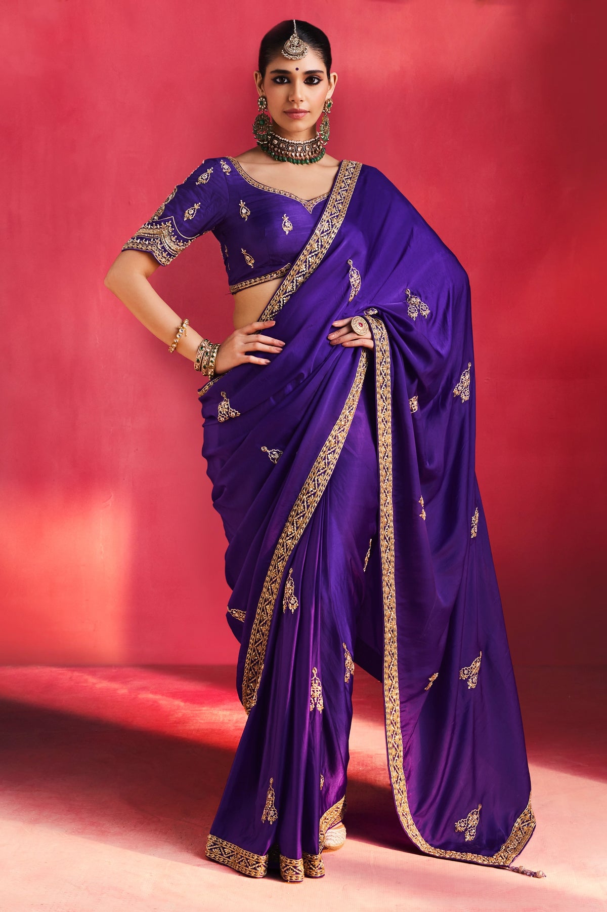 Royal Blue Natural Crepe Embroidered Saree-SAR13302_1_SareeButa.com