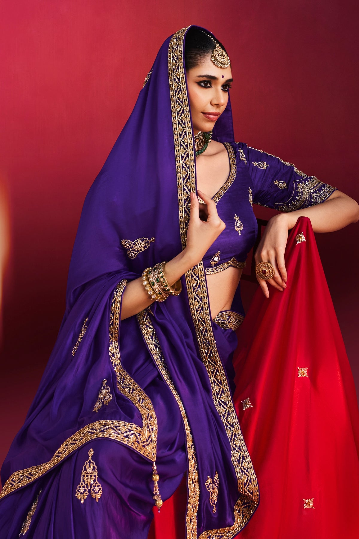 Royal Blue Natural Crepe Embroidered Saree-SAR13302_3_SareeButa.com