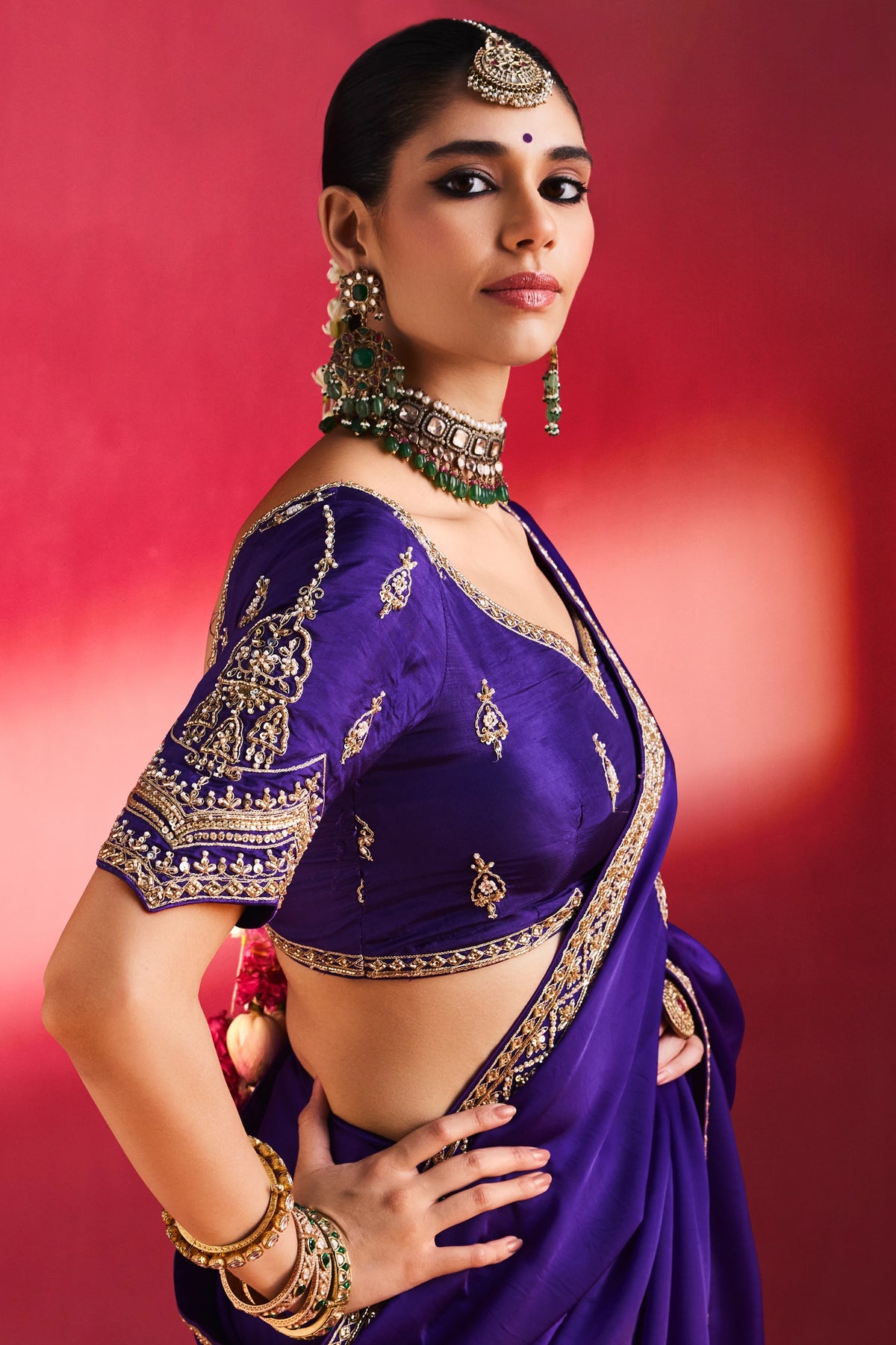 Royal Blue Natural Crepe Embroidered Saree-SAR13302_4_SareeButa.com
