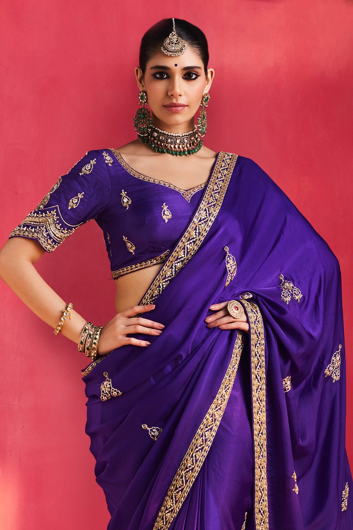 Royal Blue Natural Crepe Embroidered Saree-SAR13302_5_SareeButa.com