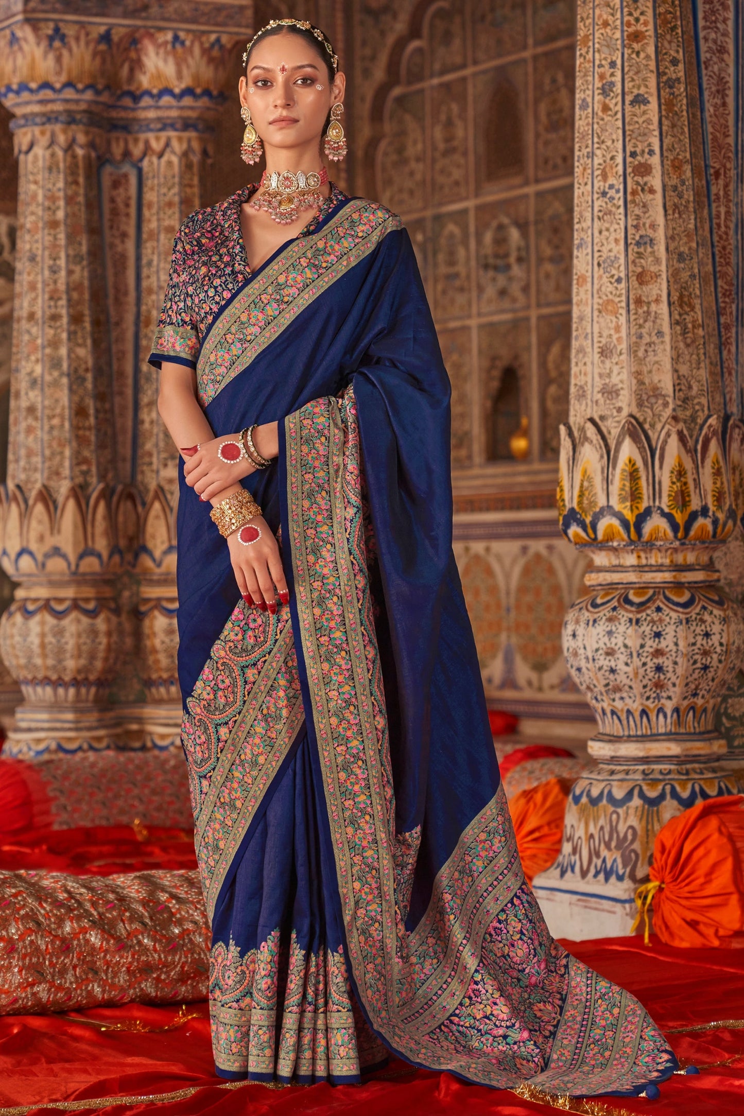 Royal Blue Printed Silk Saree-SAR11292_1_SareeButa.com