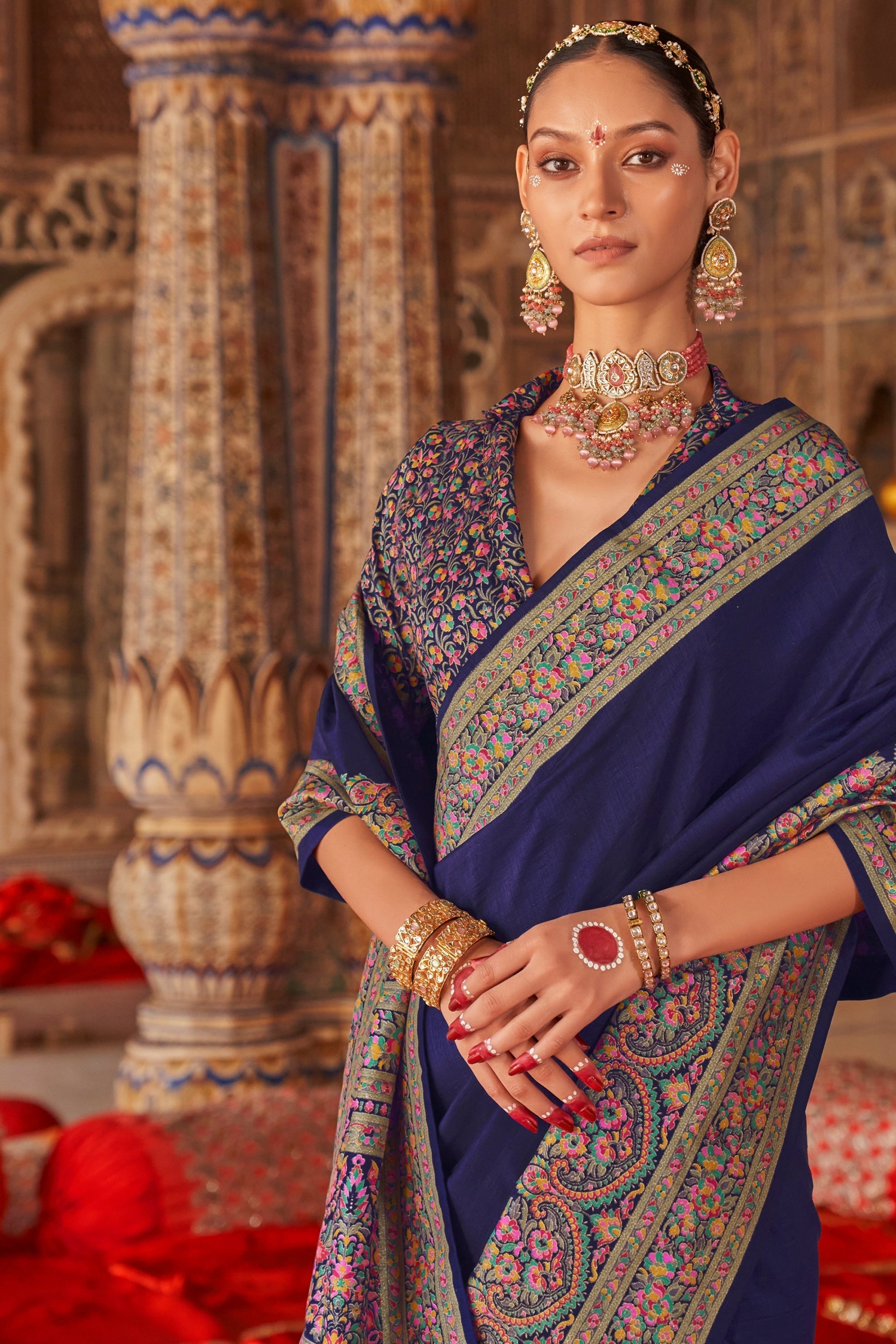 Royal Blue Printed Silk Saree-SAR11292_2_SareeButa.com