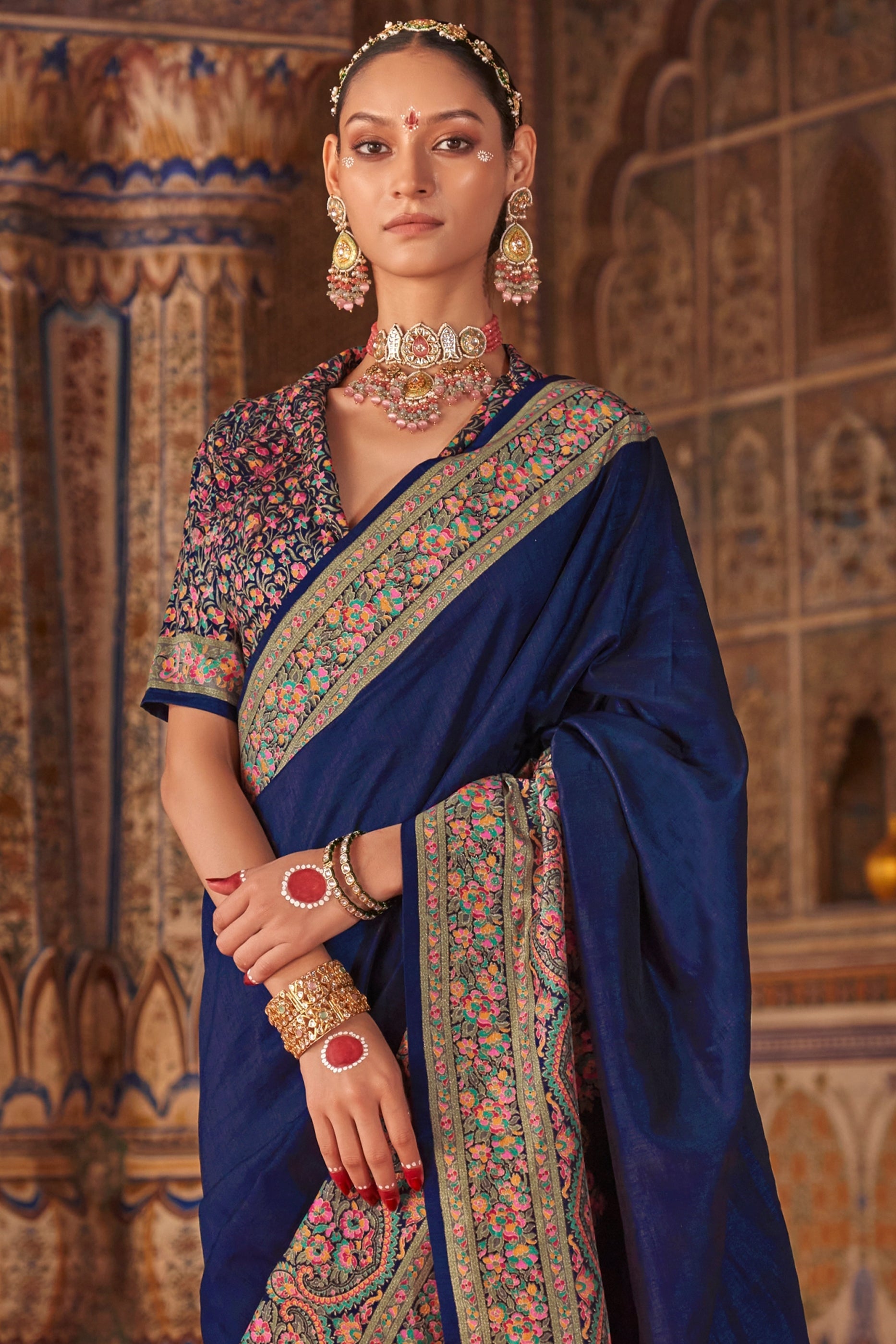 Royal Blue Printed Silk Saree-SAR11292_3_SareeButa.com
