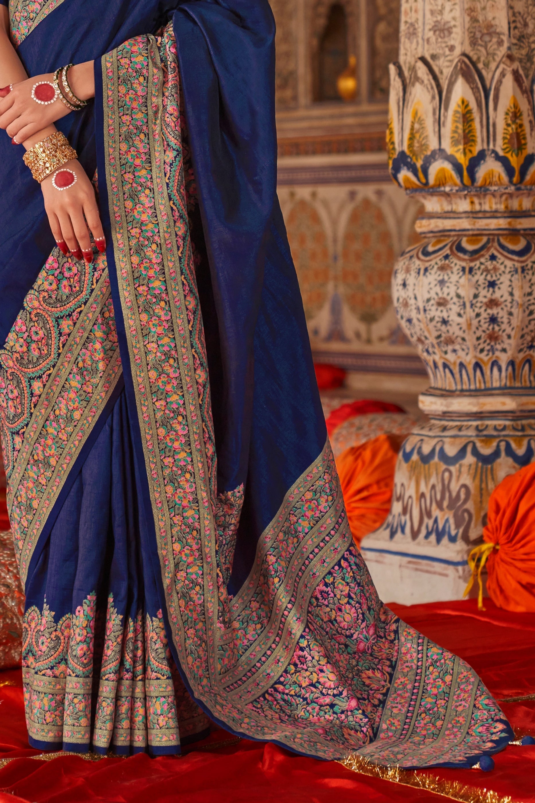 Royal Blue Printed Silk Saree-SAR11292_4_SareeButa.com