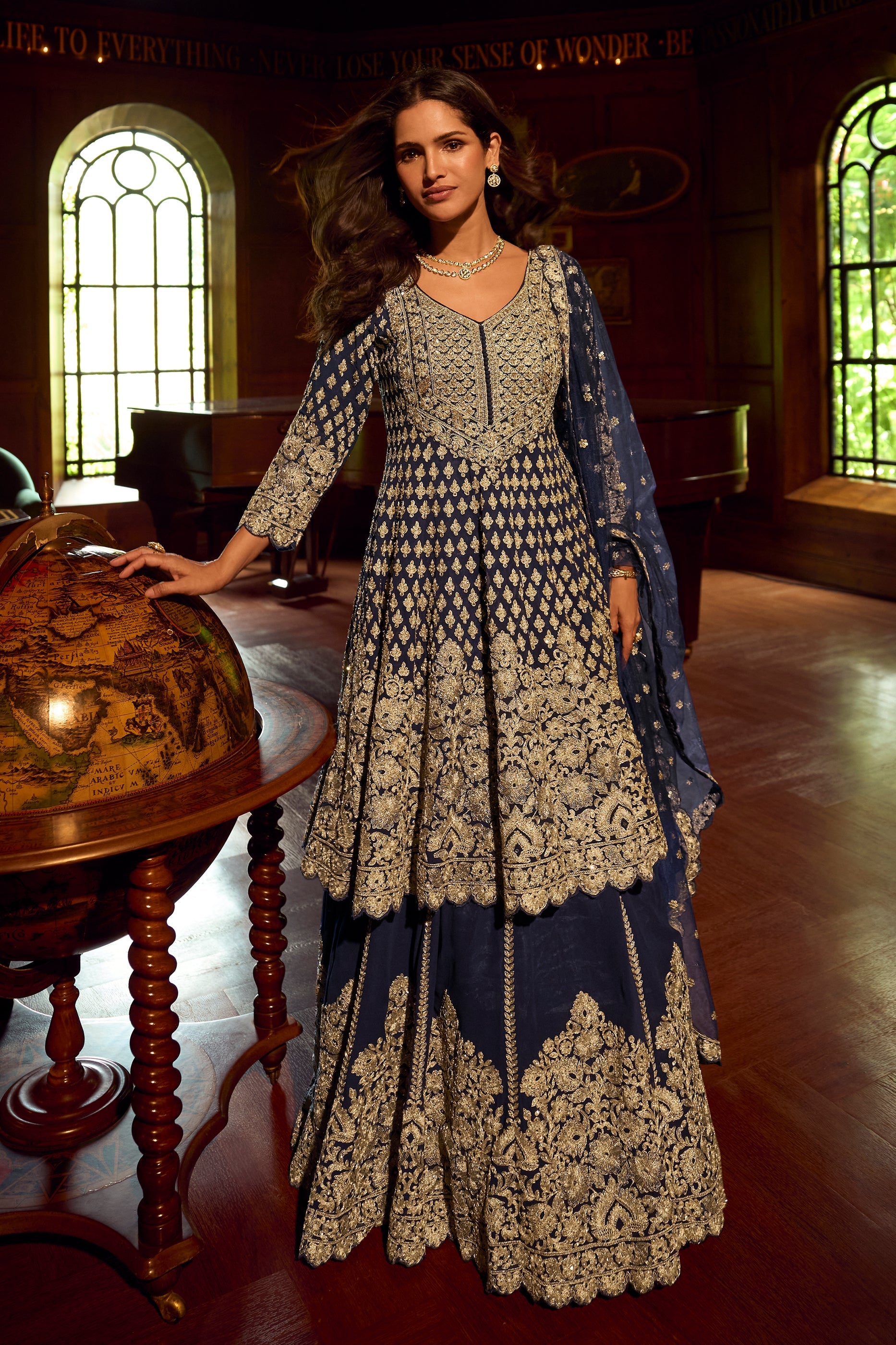 Royal Blue Readymade Heavy Work Georgette Skirt Suit-SAR11556_1_SareeButa.com