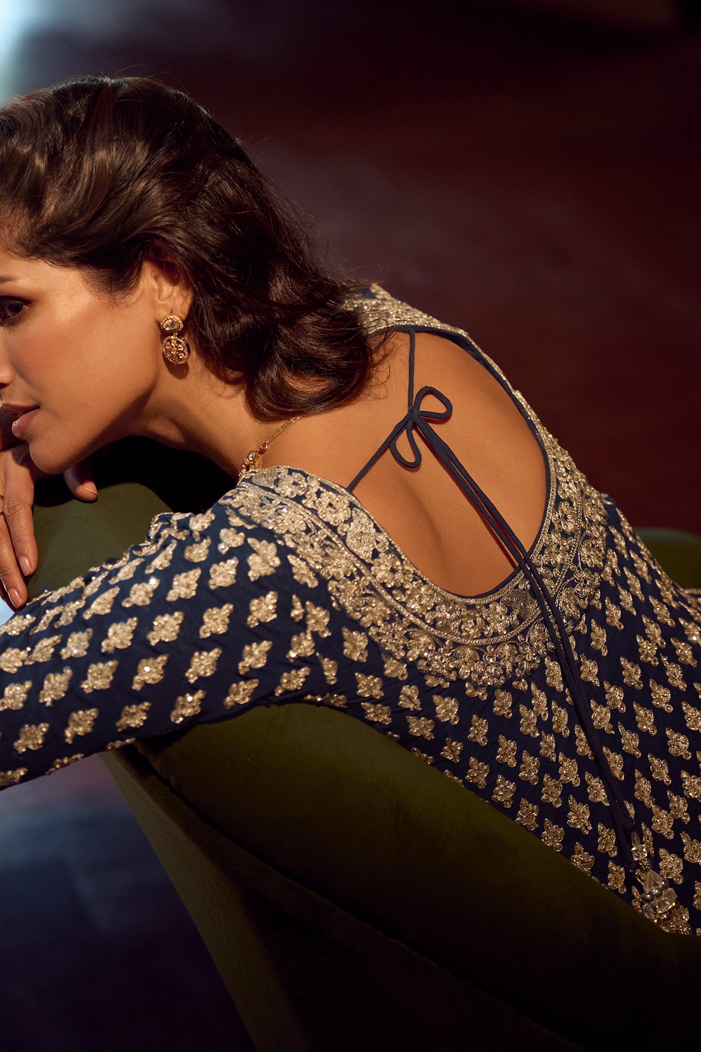 Royal Blue Readymade Heavy Work Georgette Skirt Suit-SAR11556_3_SareeButa.com