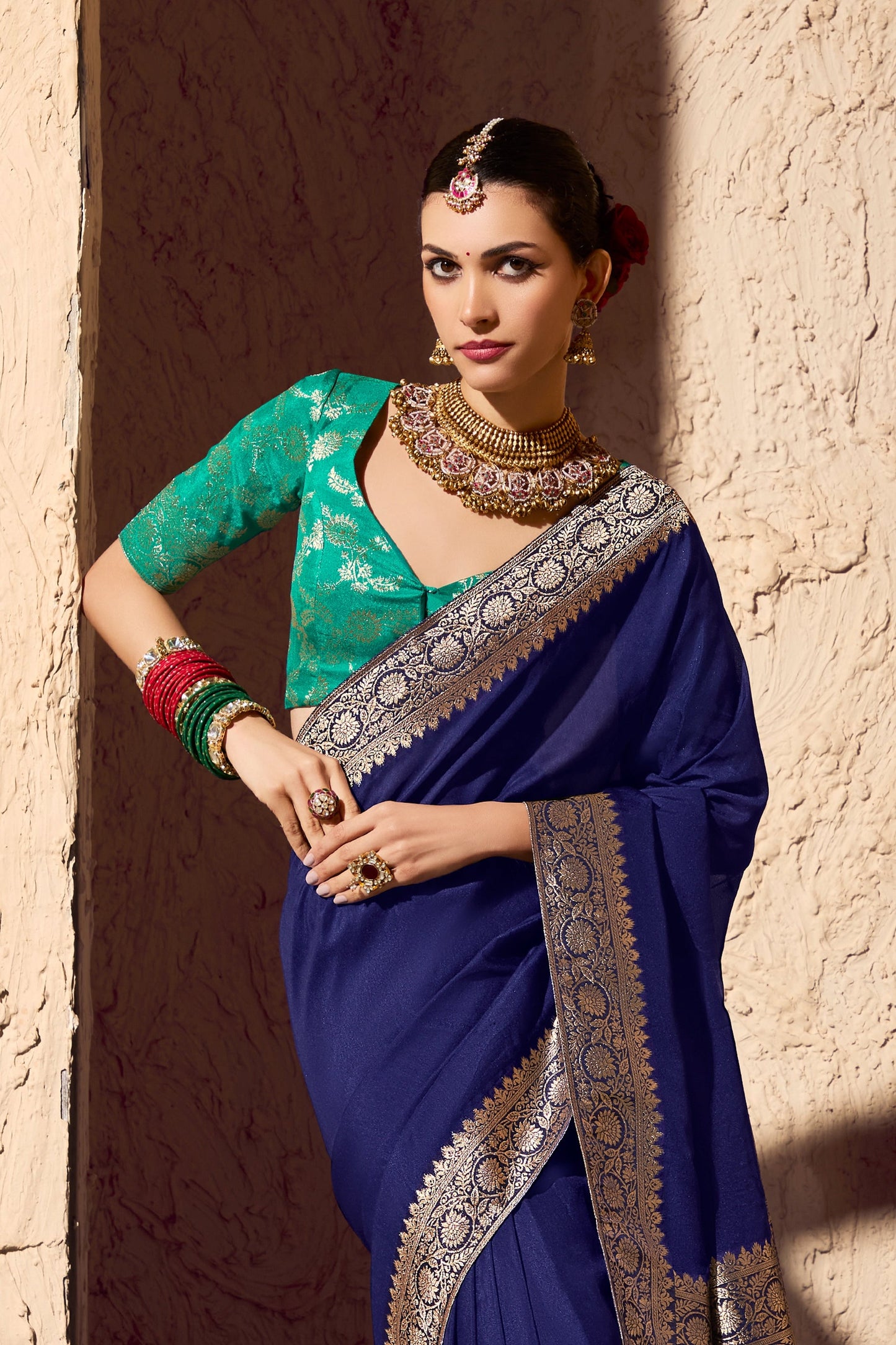 Royal Blue Woven Crepe Georgette Saree-SAR10996_3_SareeButa.com