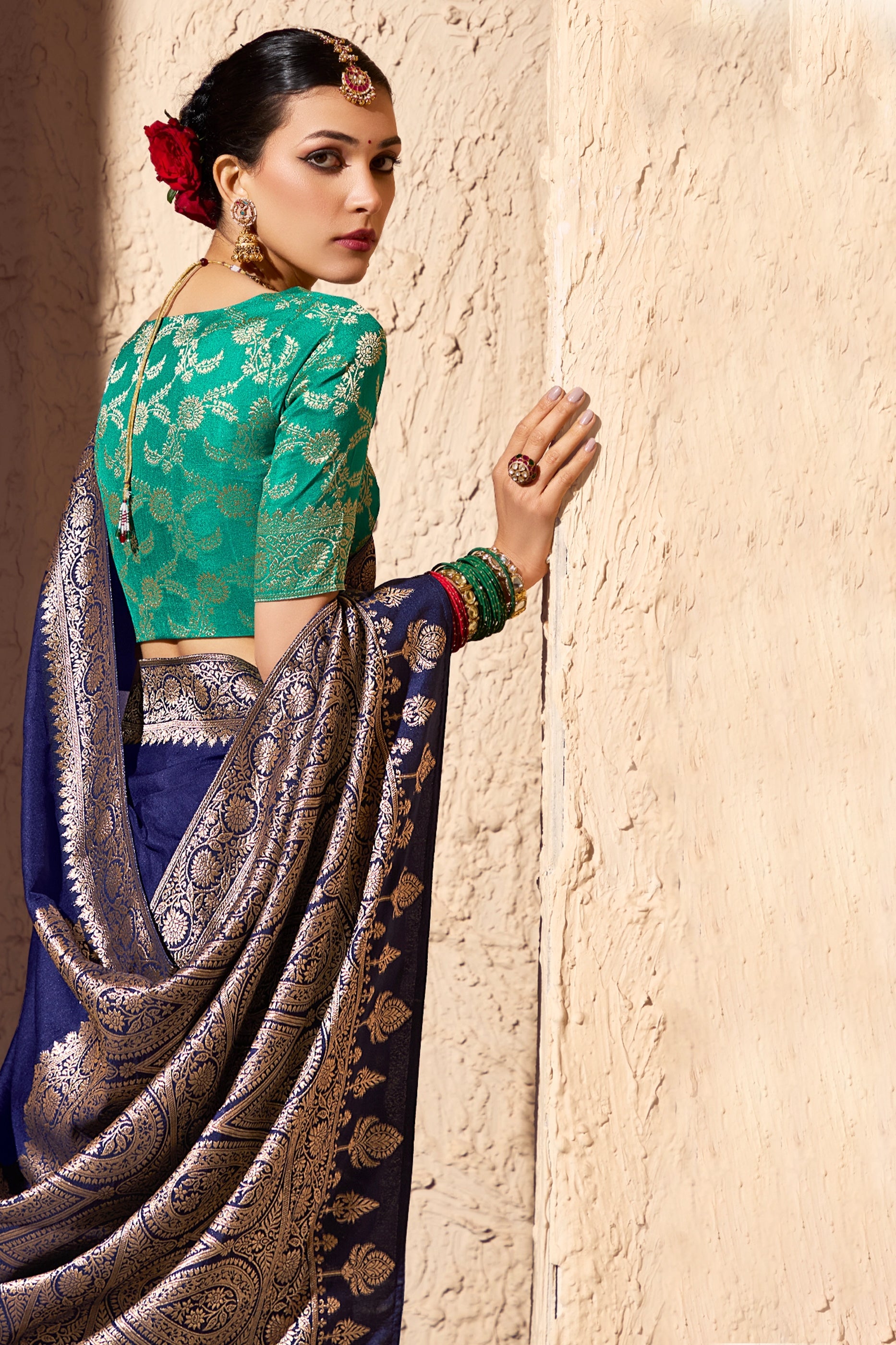 Royal Blue Woven Crepe Georgette Saree-SAR10996_4_SareeButa.com