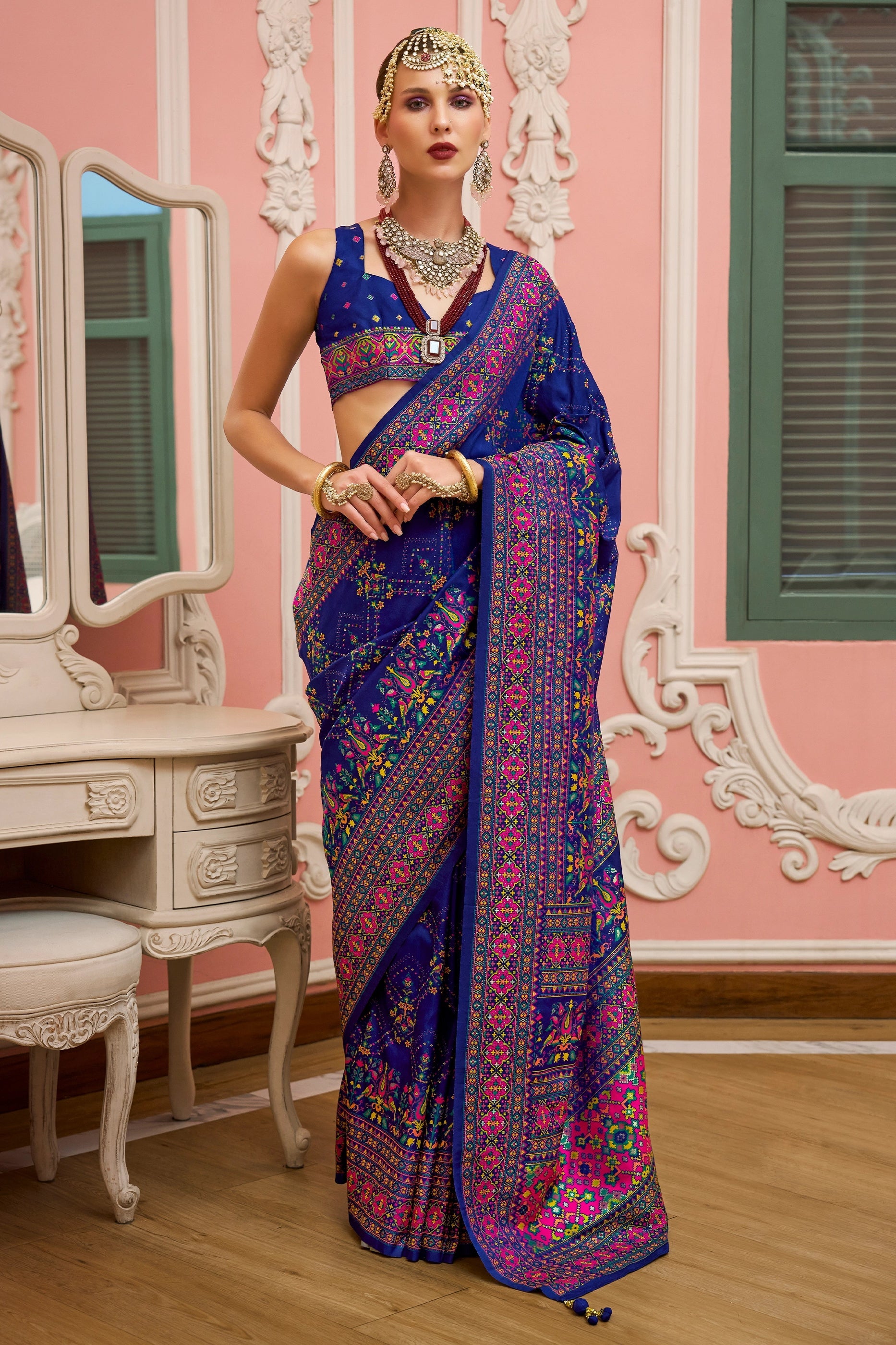 Royal Blue Woven Kashmiri Silk Saree-SAR11342_1_SareeButa.com