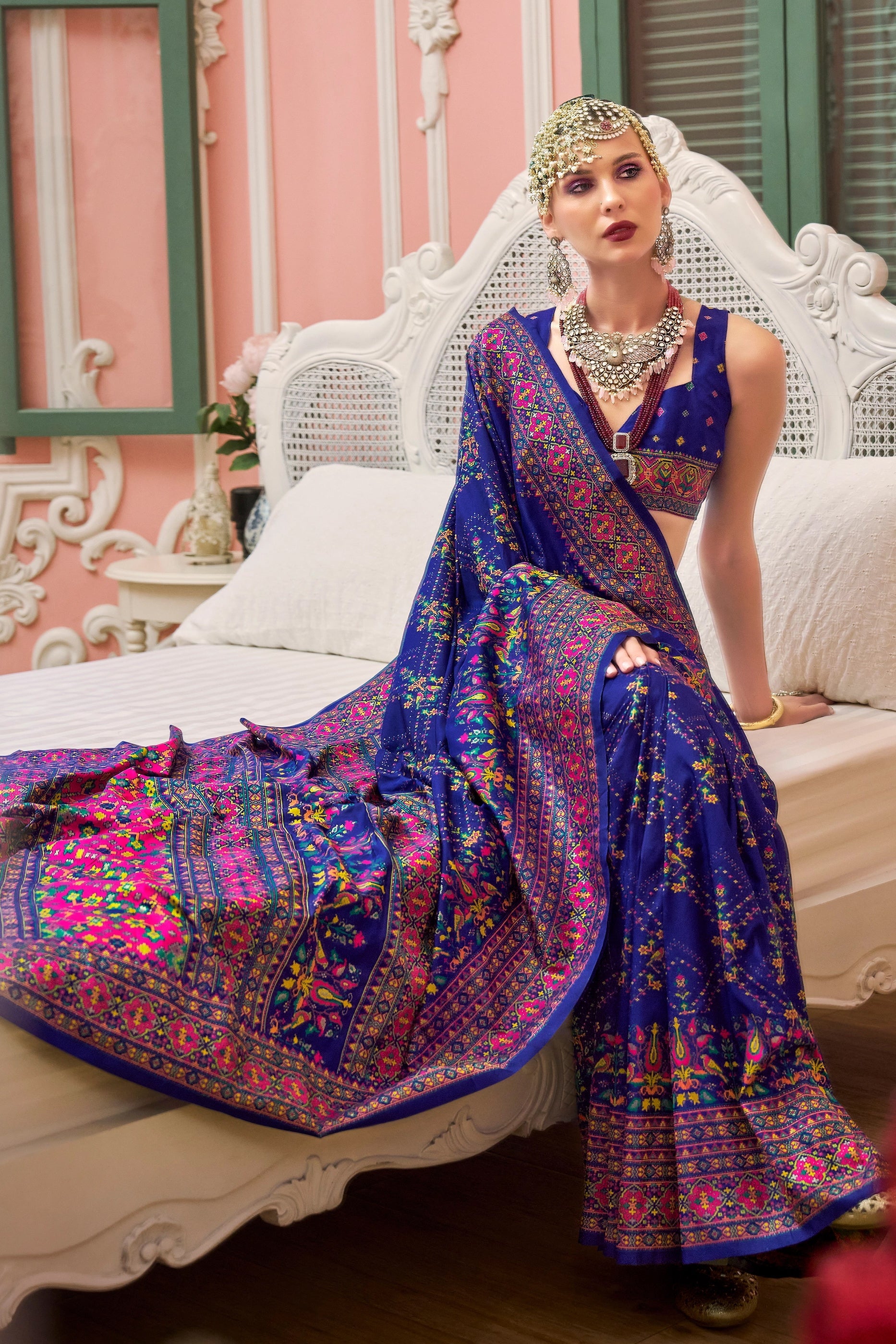 Royal Blue Woven Kashmiri Silk Saree-SAR11342_3_SareeButa.com