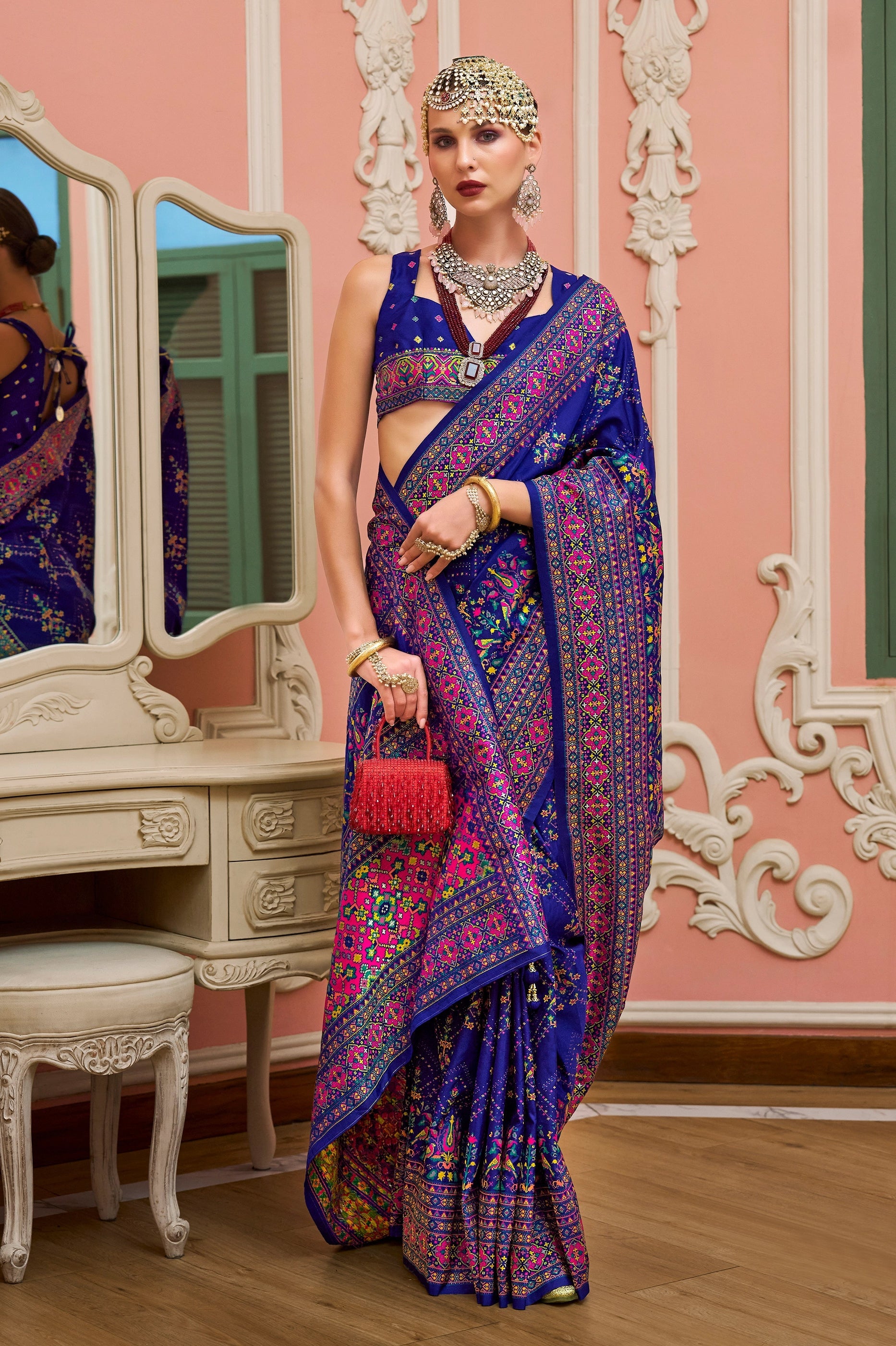Royal Blue Woven Kashmiri Silk Saree-SAR11342_4_SareeButa.com