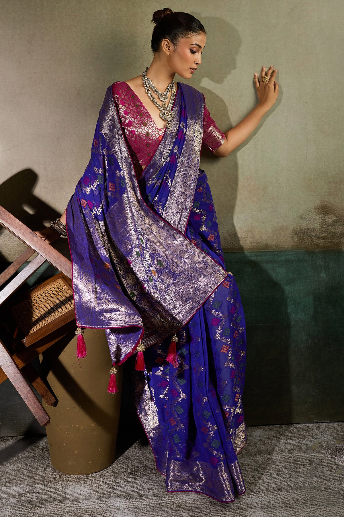 Royal Blue Woven Meenakari Khadi Georgette Saree-SAR13311_3_SareeButa.com