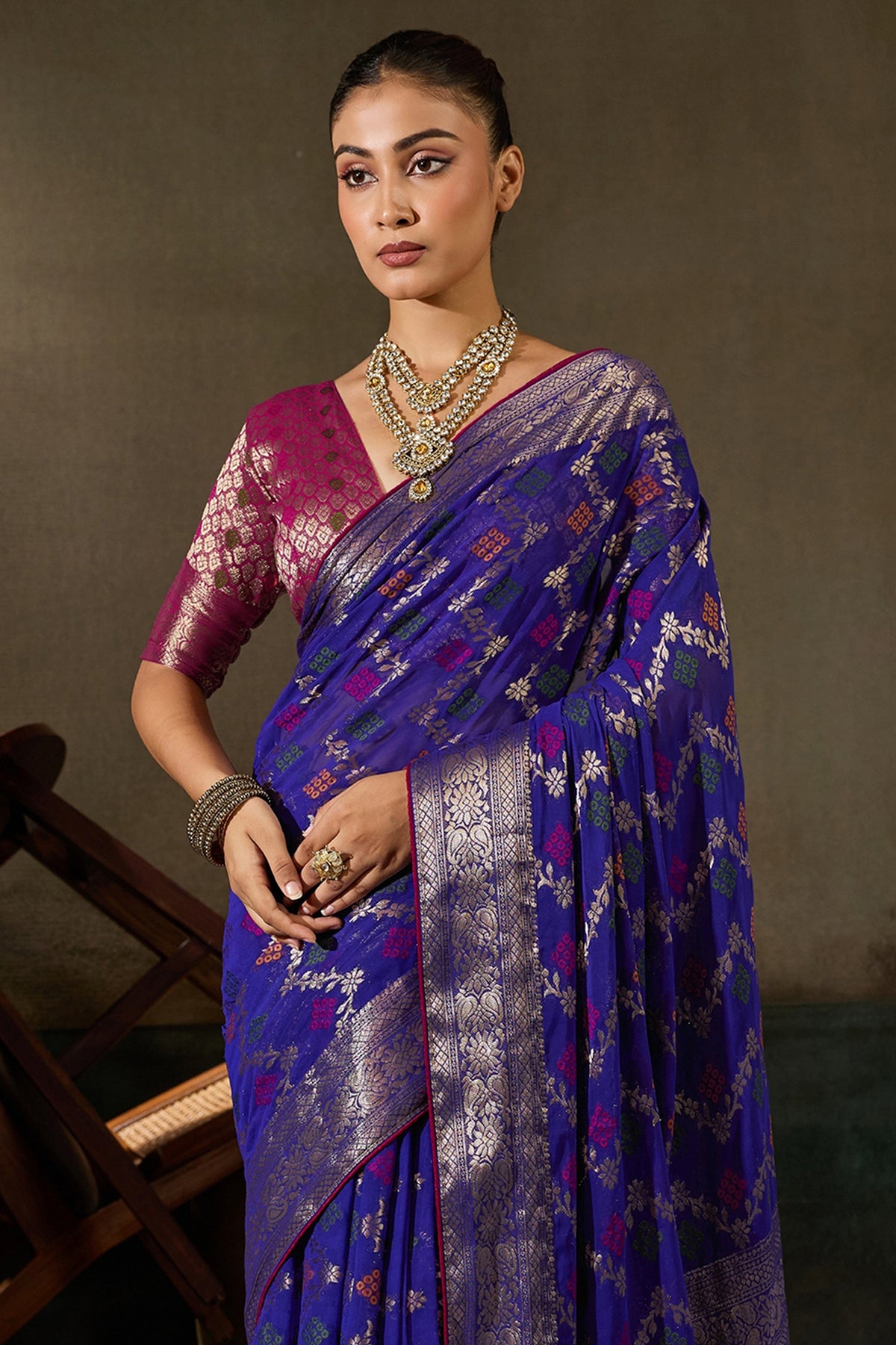 Royal Blue Woven Meenakari Khadi Georgette Saree-SAR13311_4_SareeButa.com