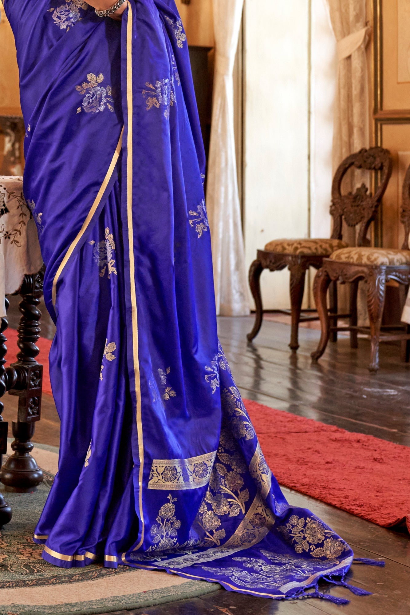 Royal Blue Woven Satin Silk Saree-ZB134017_3_SareeButa.com