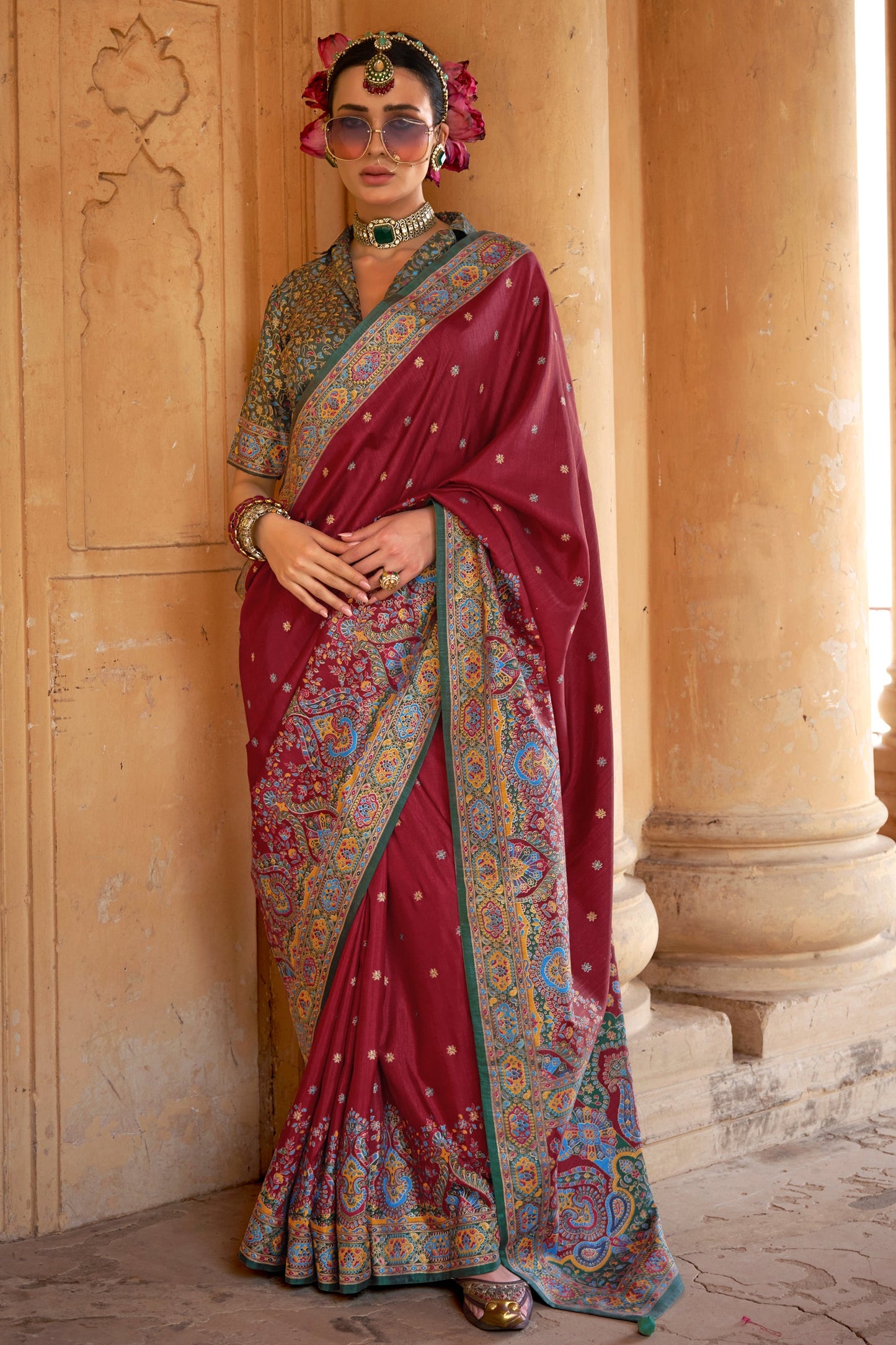 Royal Maroon Printed Viscose Silk Saree-SAR10126_1_SareeButa.com