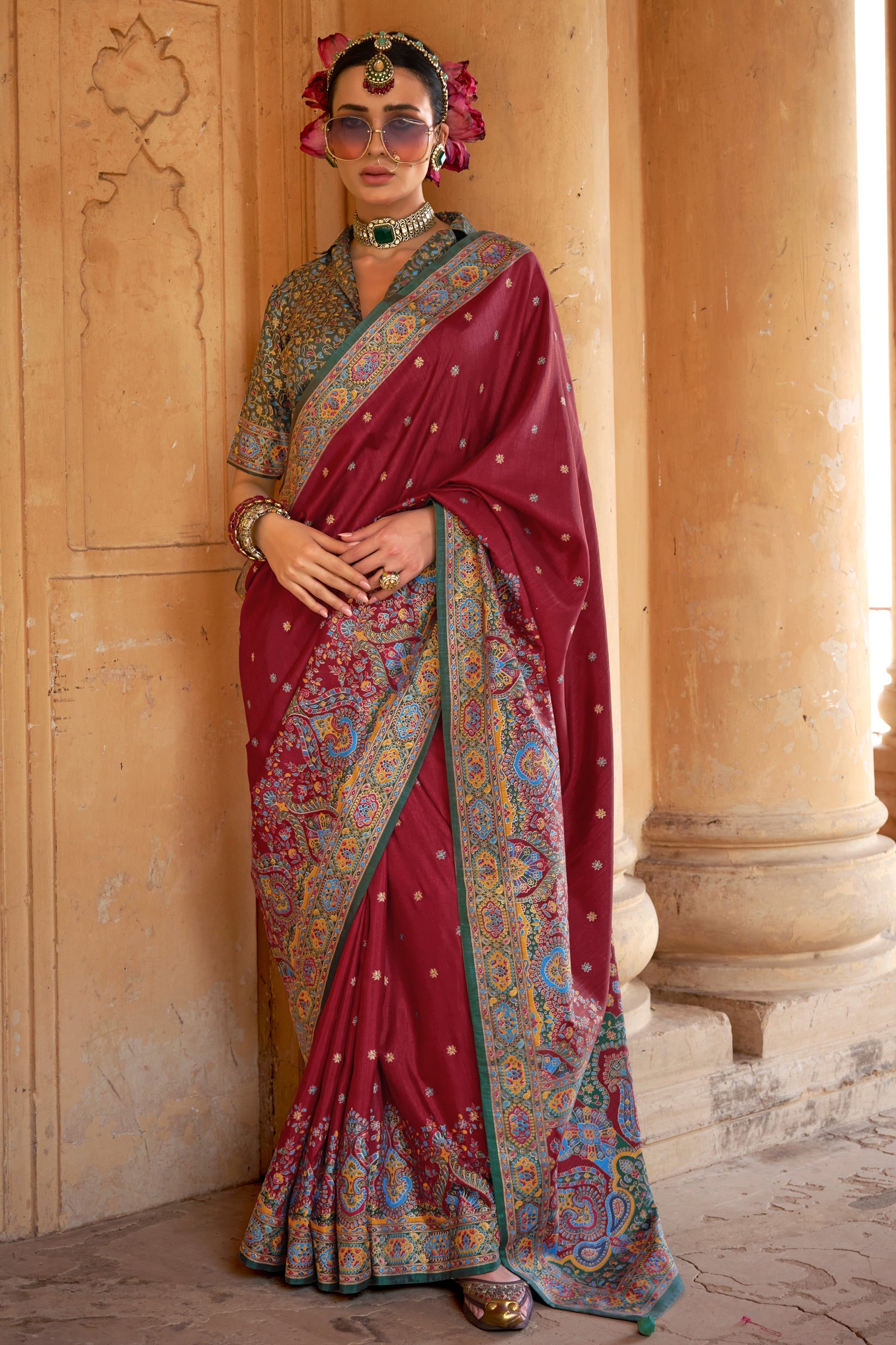 Royal Maroon Printed Viscose Silk Saree-SAR10126_1_SareeButa.com