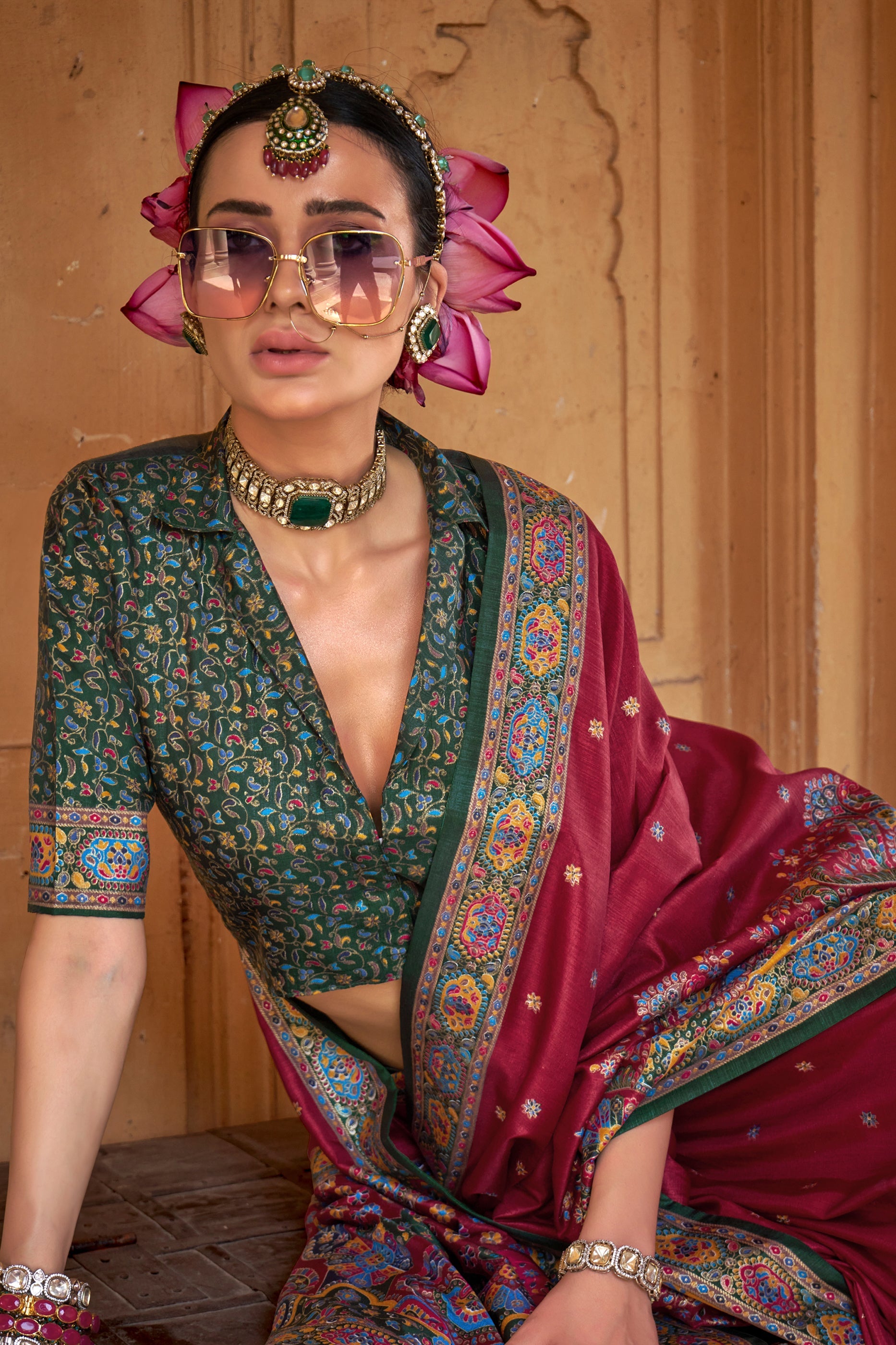 Royal Maroon Printed Viscose Silk Saree-SAR10126_2_SareeButa.com