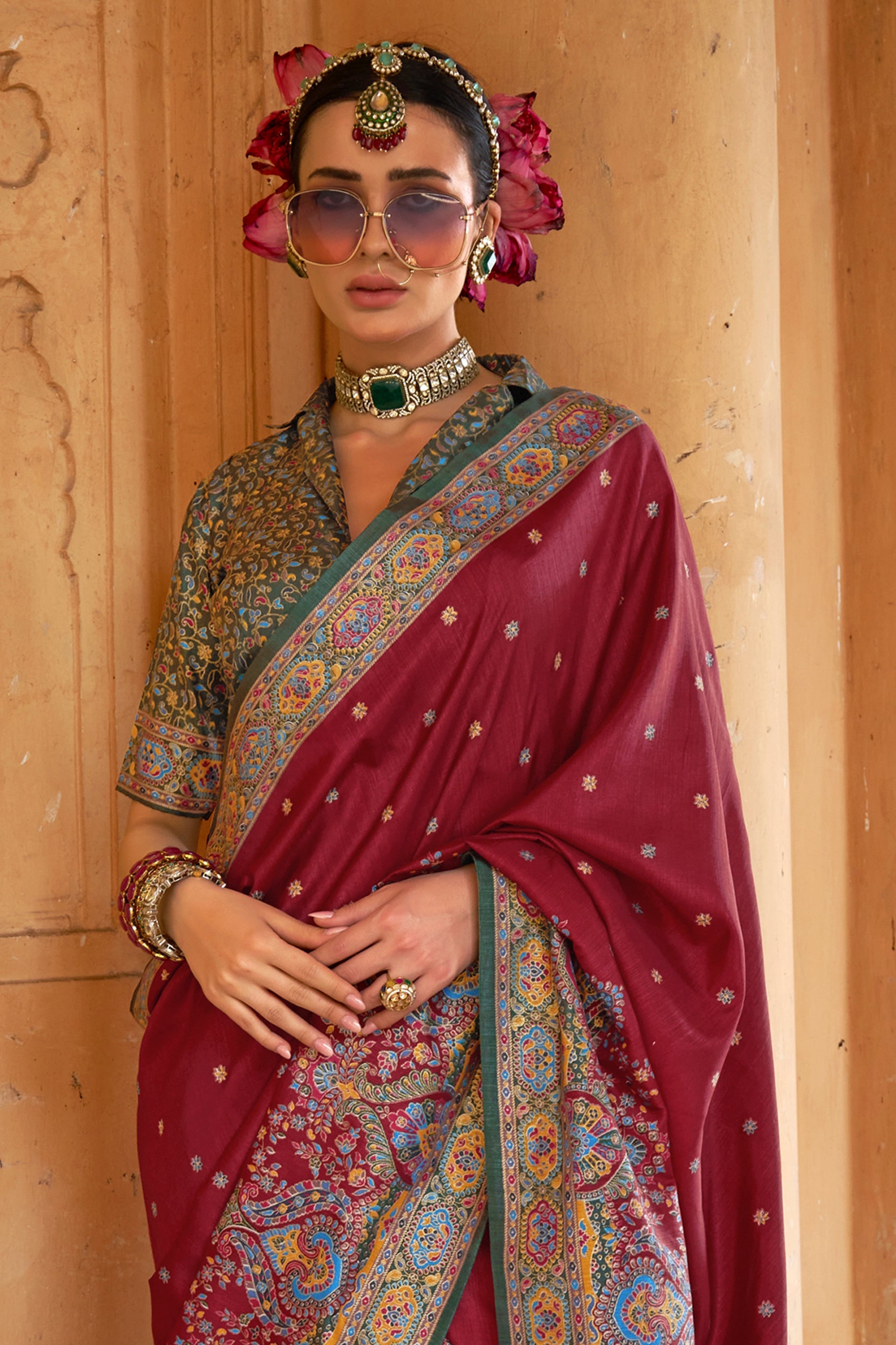 Royal Maroon Printed Viscose Silk Saree-SAR10126_3_SareeButa.com