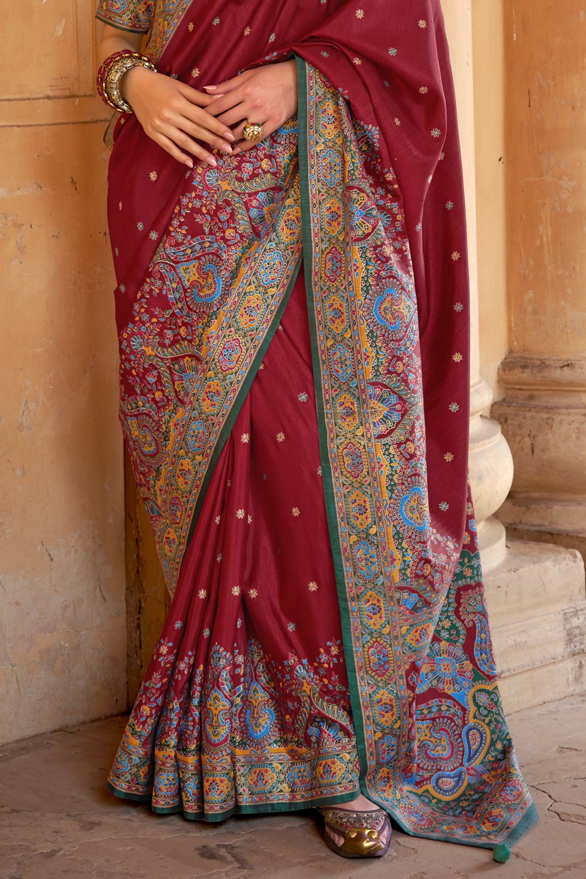 Royal Maroon Printed Viscose Silk Saree-SAR10126_4_SareeButa.com