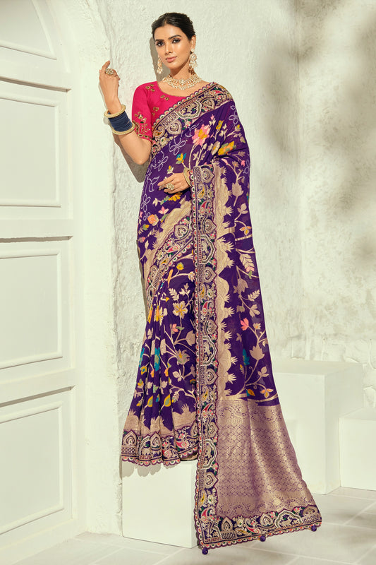 Royal Purple Embroidered Georgette Saree-SAR13392_1_SareeButa.com