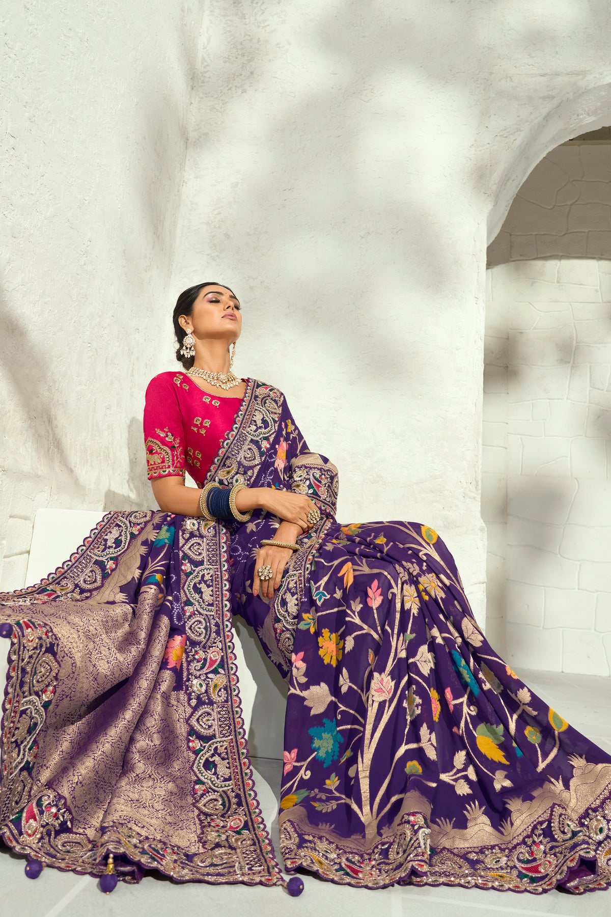 Royal Purple Embroidered Georgette Saree-SAR13392_2_SareeButa.com