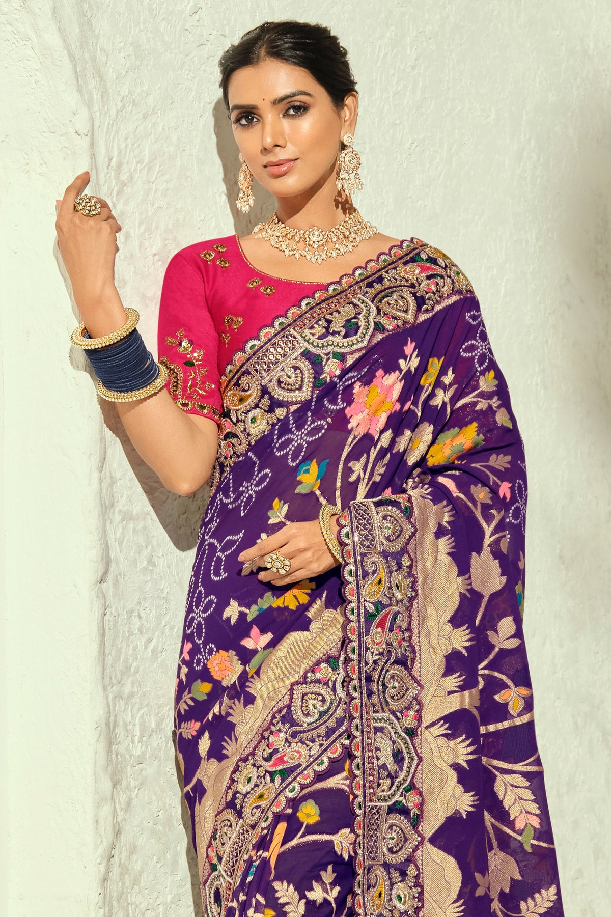 Royal Purple Embroidered Georgette Saree-SAR13392_3_SareeButa.com