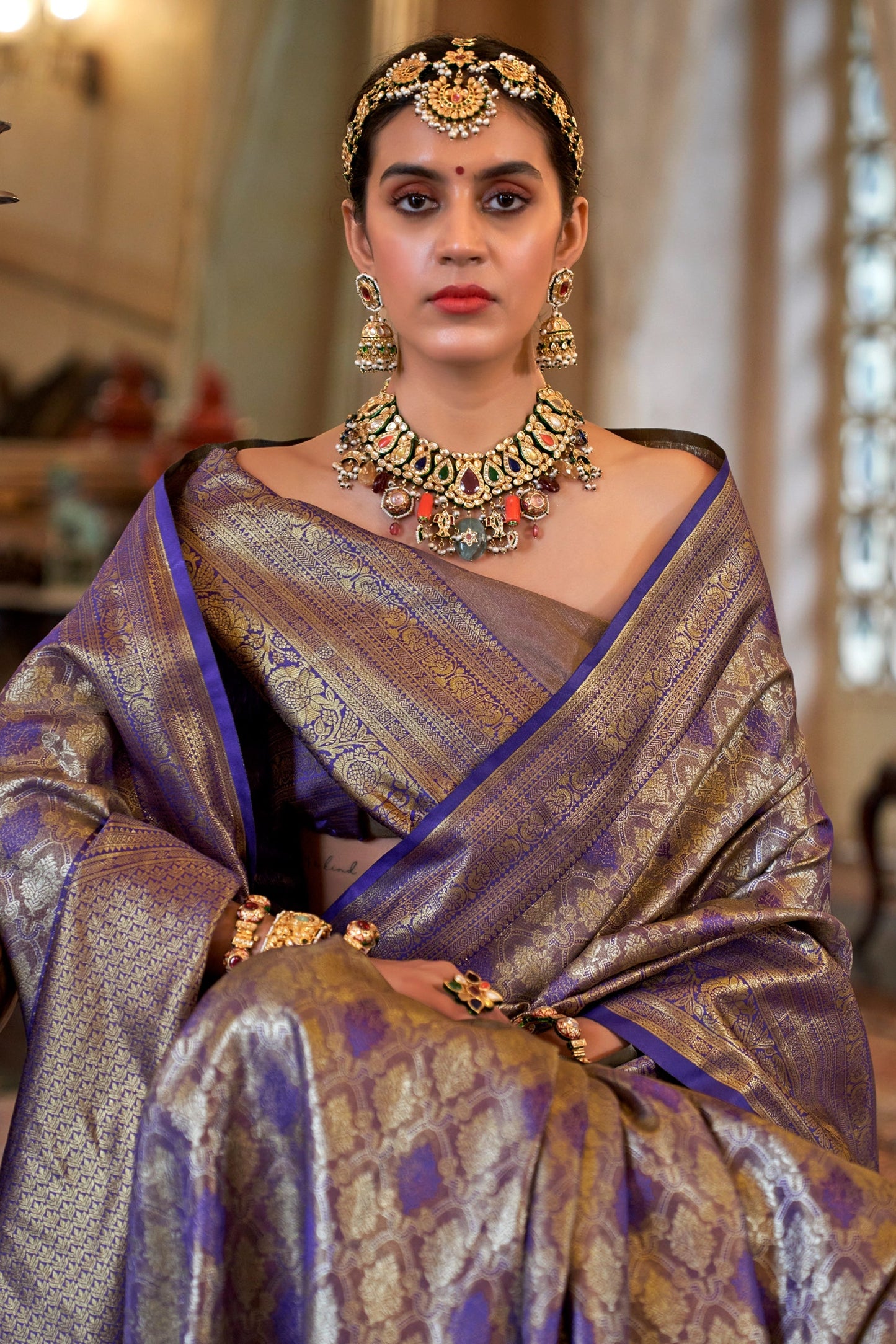 Royal Purple Woven Tissue Silk Saree-SAR11315_2_SareeButa.com