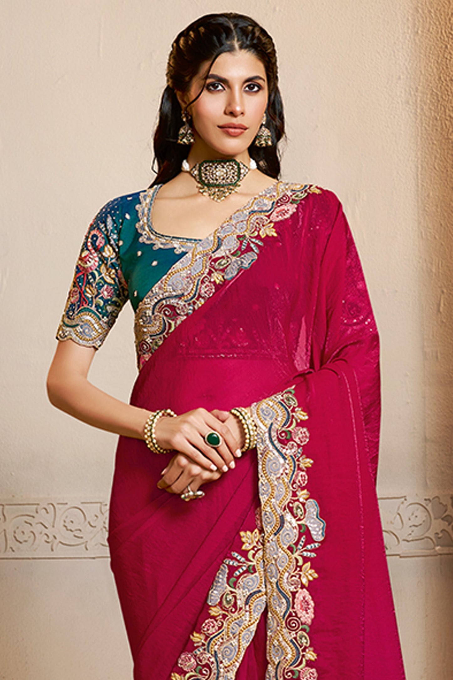 Ruby Pink Embroidered Satin Silk Saree-SAR10872_4_SareeButa.com