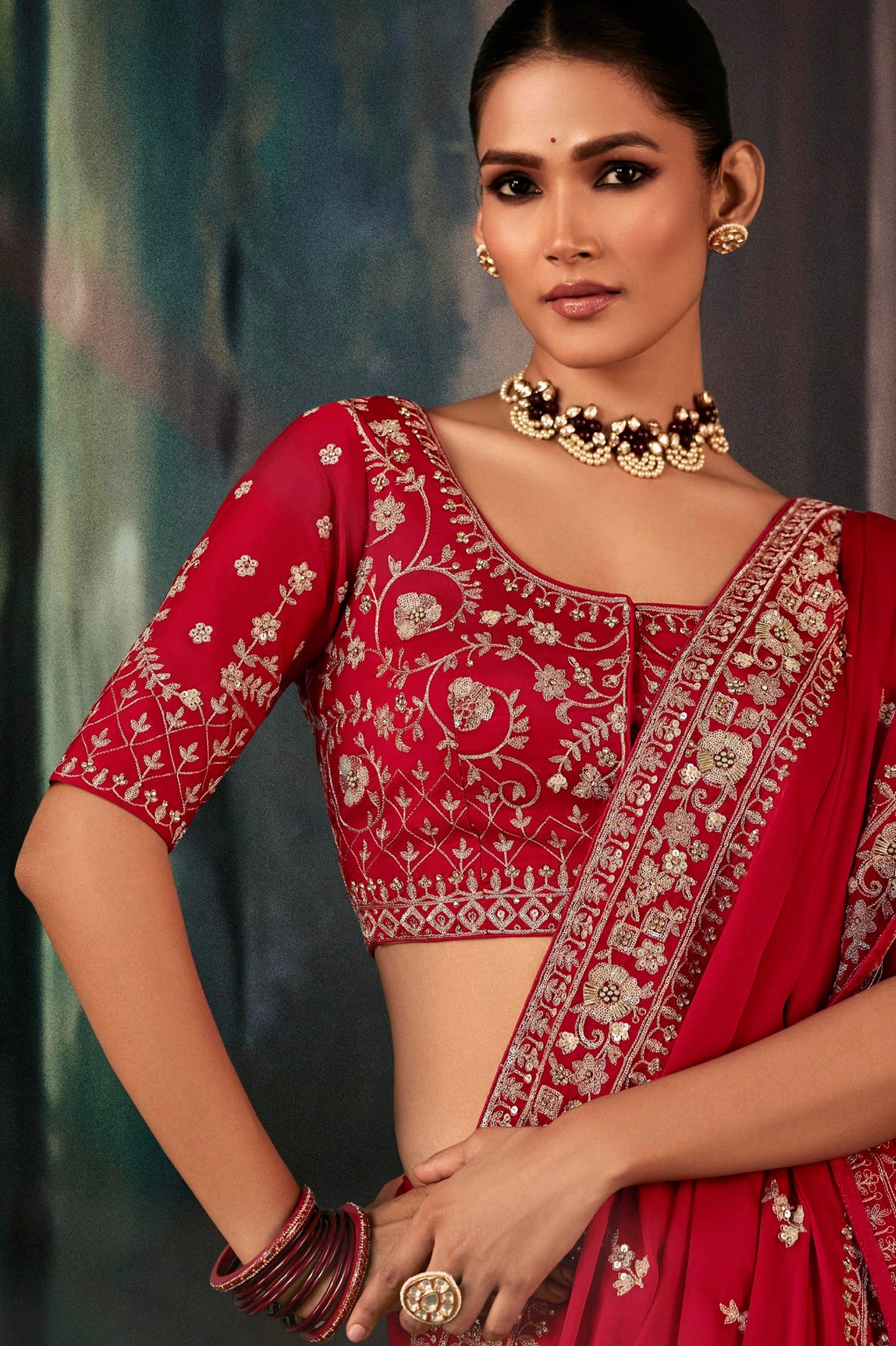 Ruby Red Embroidered Organza Silk Saree-SAR11123_2_SareeButa.com