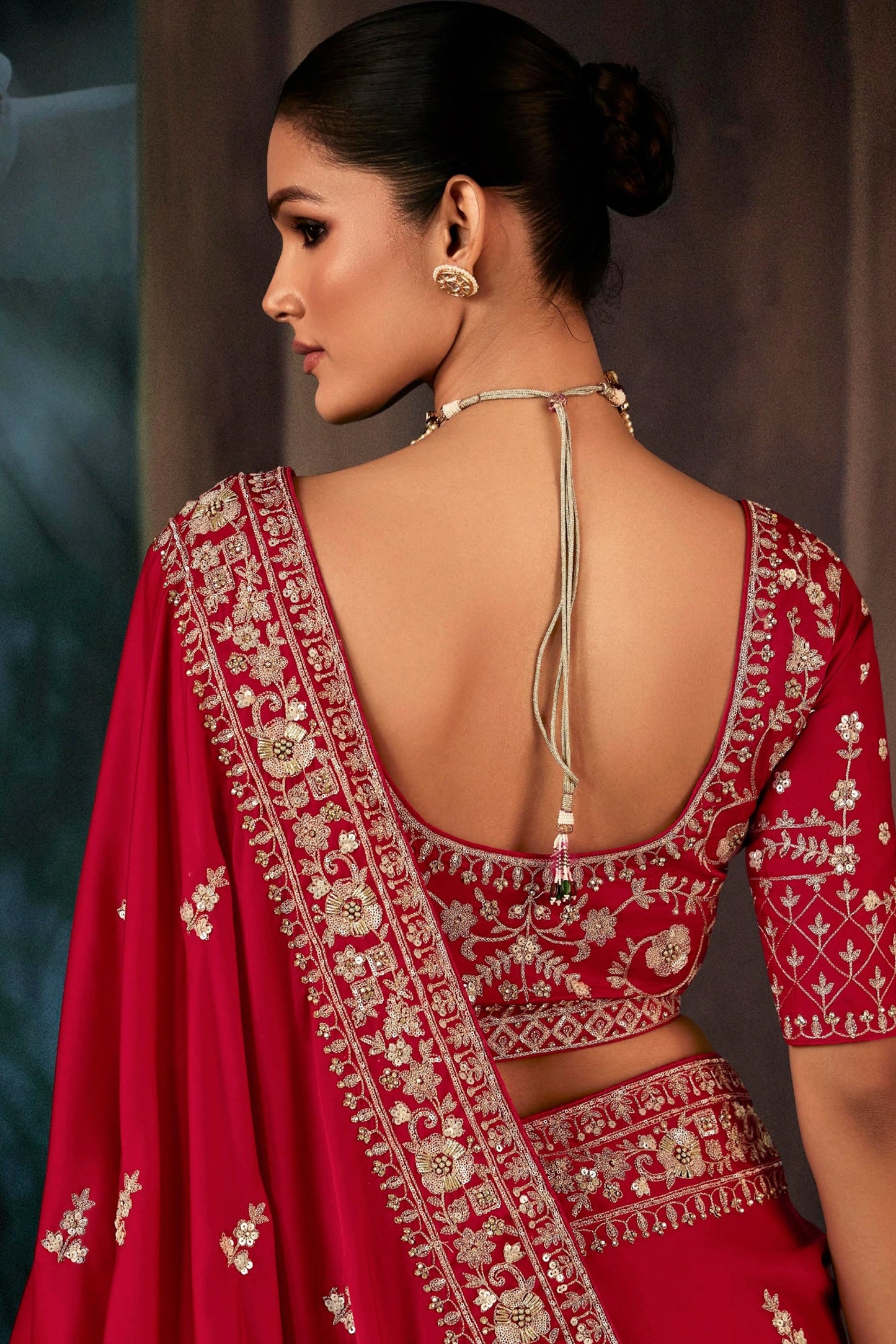 Ruby Red Embroidered Organza Silk Saree-SAR11123_3_SareeButa.com