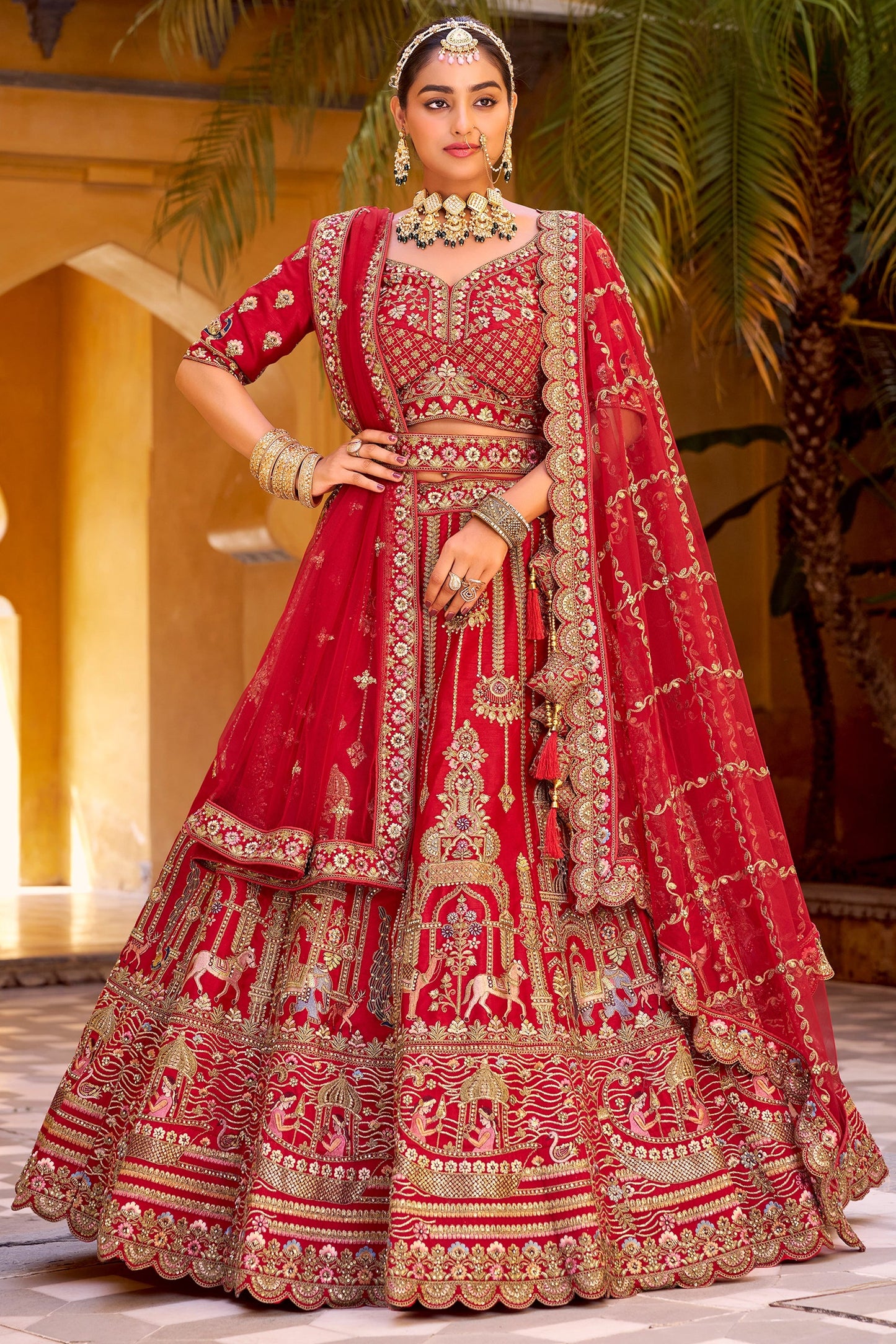 Ruby Red Readymade Heavy Work Silk Lehenga-SAR10459_4_SareeButa.com