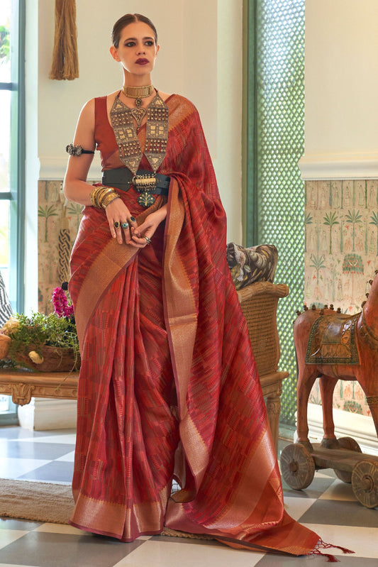 rust-brown-woven-organza-saree-zb140317_1_SareeButa.com