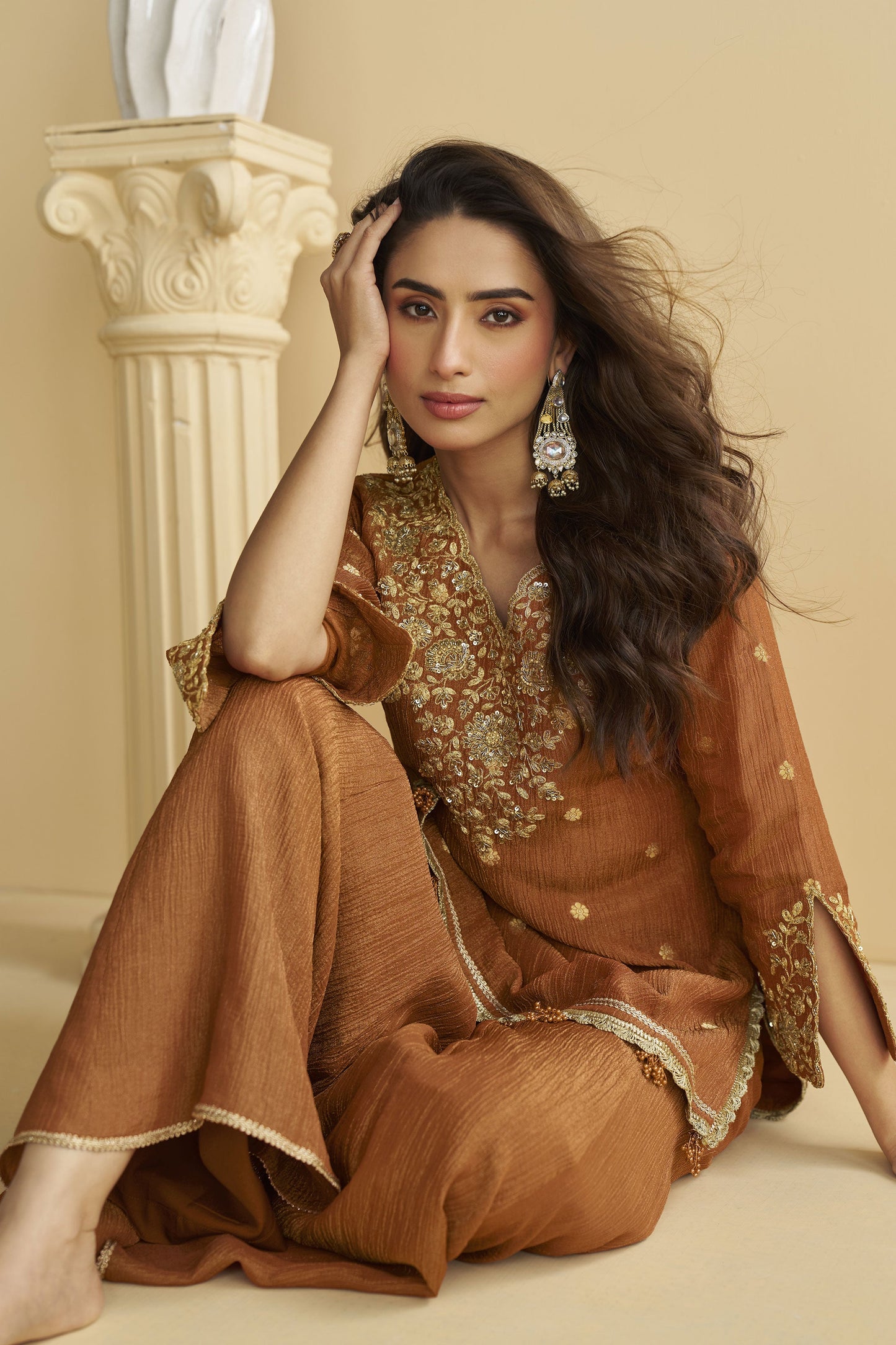 Rust Orange Readymade Chinon Silk Sharara Suit-SS819_2_SareeButa.com