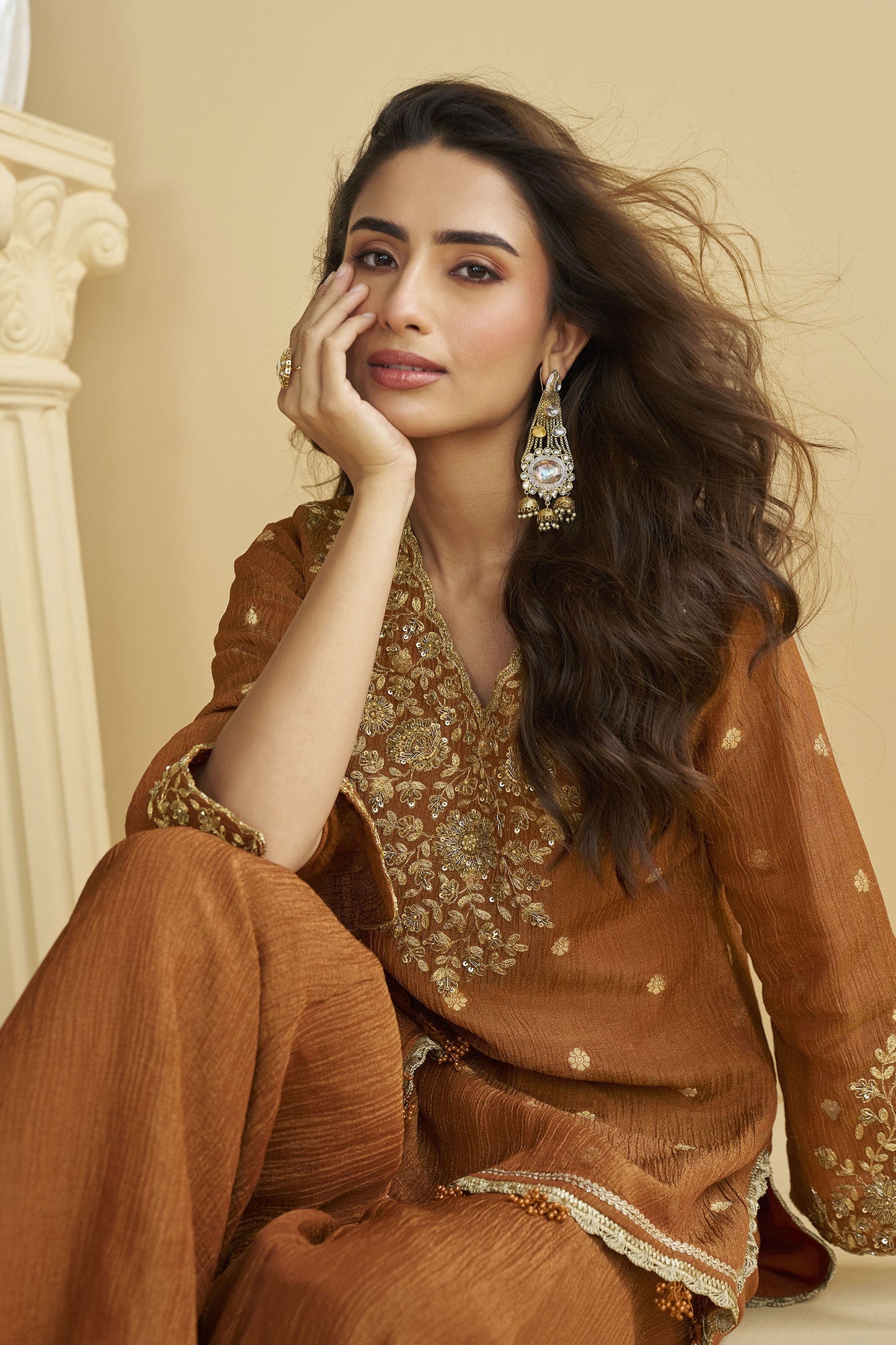 Rust Orange Readymade Chinon Silk Sharara Suit-SS819_4_SareeButa.com