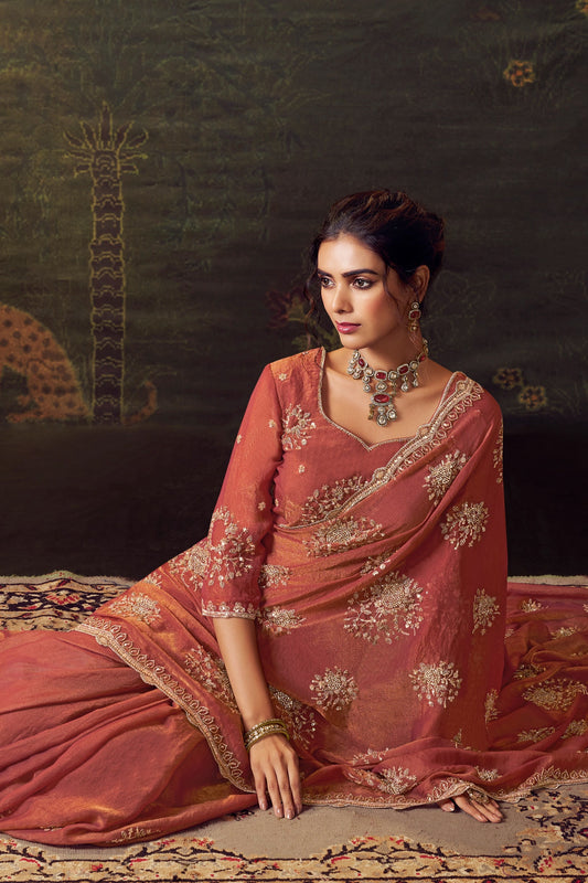 Rust Brown Embroidered Tissue Saree-SAR11175_2_SareeButa.com