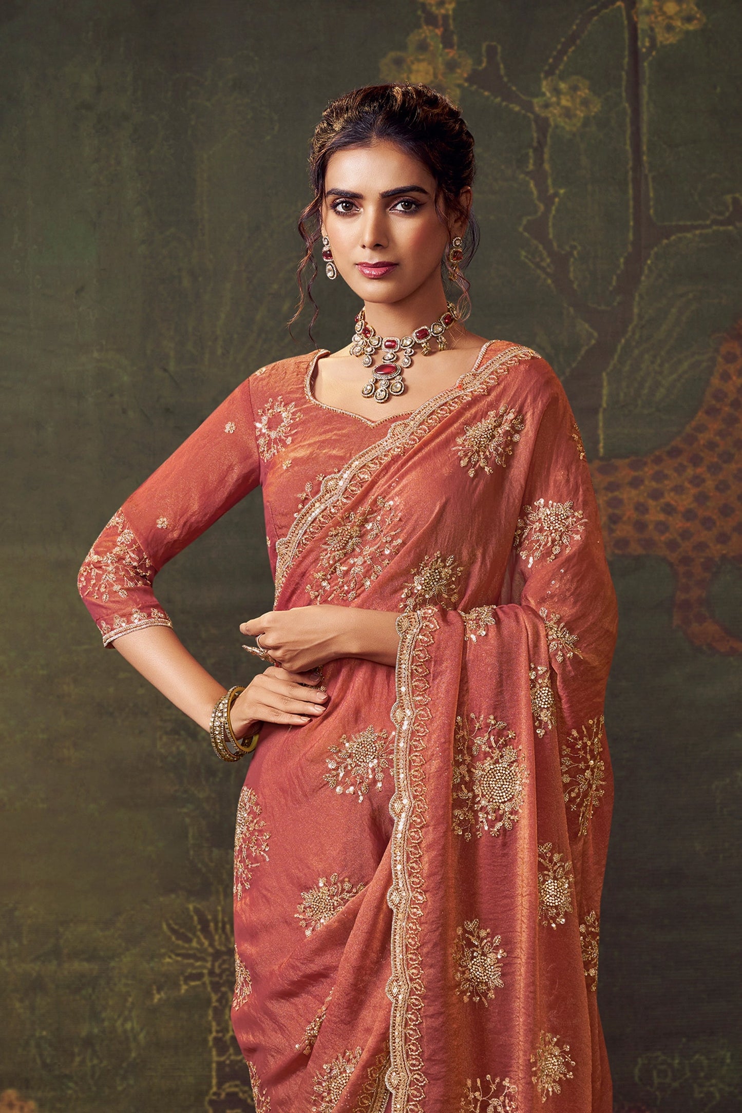 Rust Brown Embroidered Tissue Saree-SAR11175_3_SareeButa.com