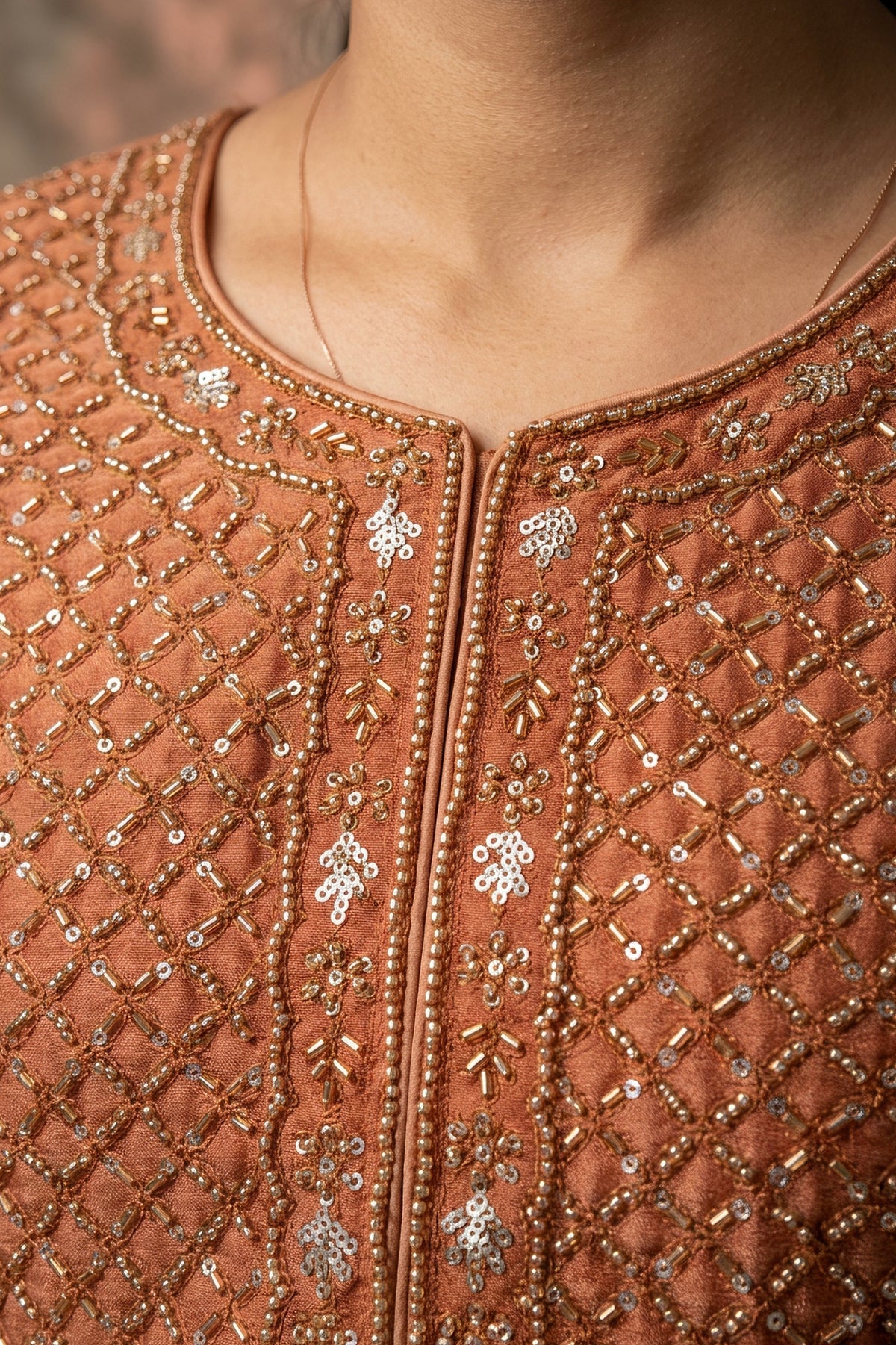Rust Brown Readymade Bead Work Silk Palazzo Suit-SAR13352_3_SareeButa.com