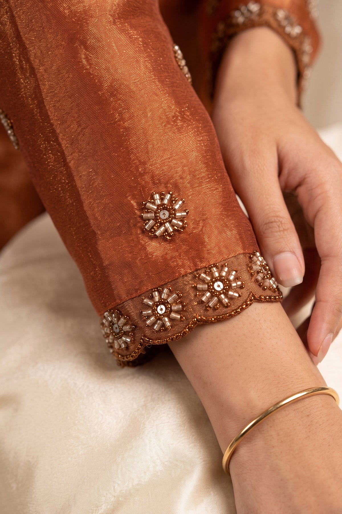 Rust Brown Readymade Bead Work Silk Palazzo Suit-SAR13352_4_SareeButa.com