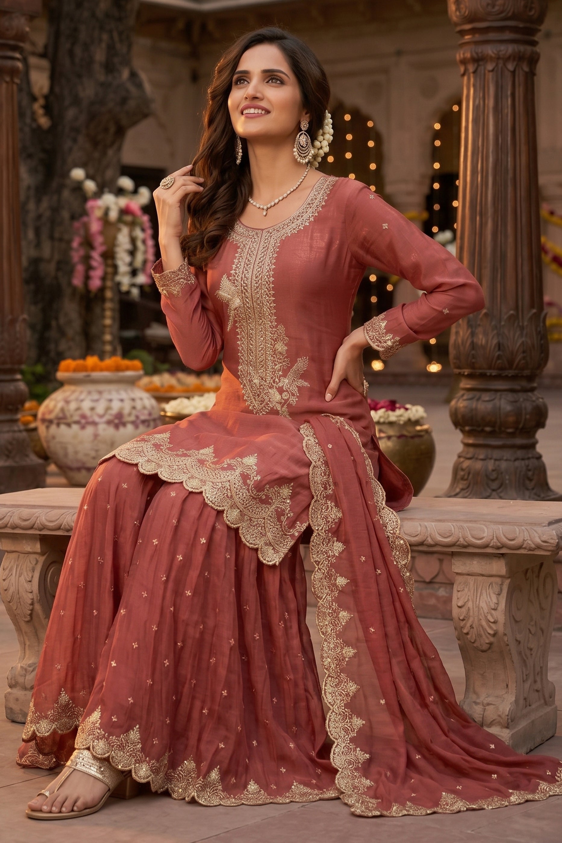 Rust Brown Readymade Embroidered Silk Sharara Suit-SAR13001_2_SareeButa.com