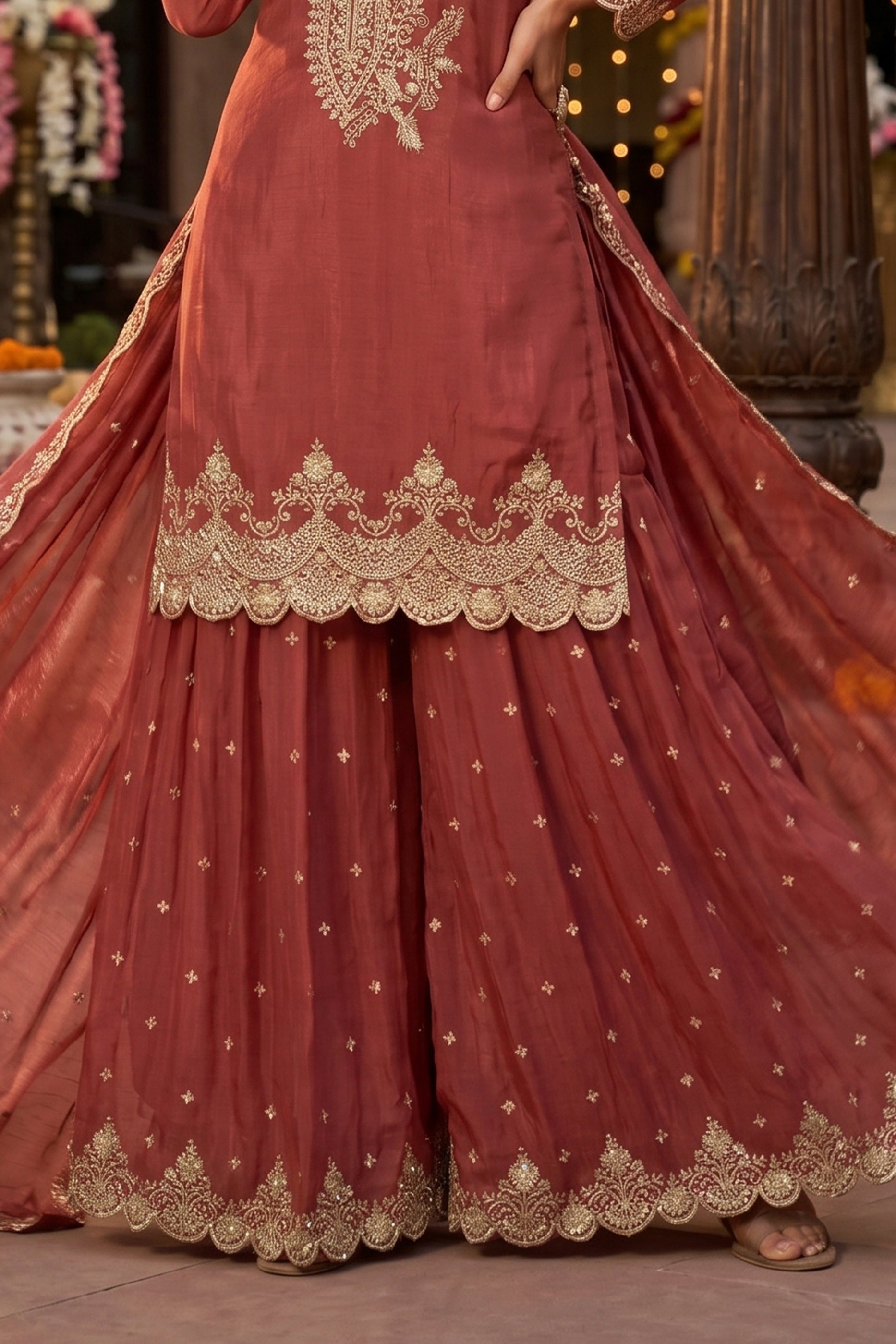 Rust Brown Readymade Embroidered Silk Sharara Suit-SAR13001_4_SareeButa.com