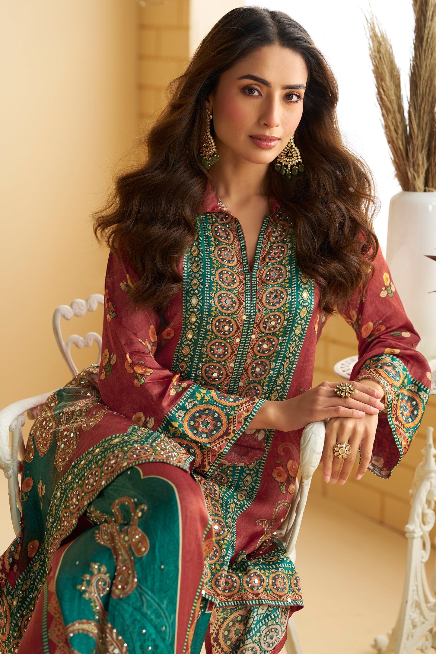 Rust Maroon Readymade Crepe Silk Co-Ord Set-SS788_4_SareeButa.com