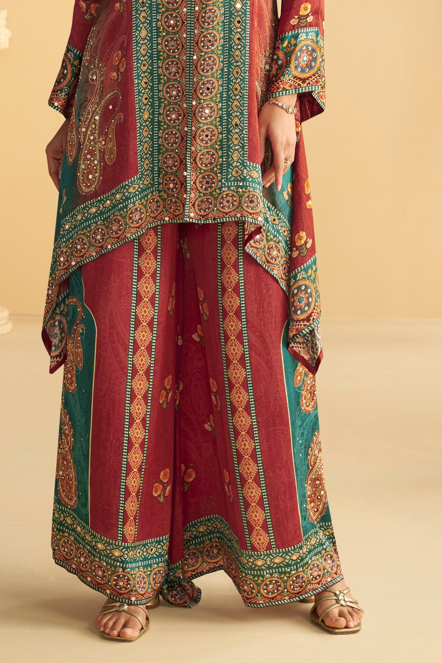 Rust Maroon Readymade Crepe Silk Co-Ord Set-SS788_5_SareeButa.com