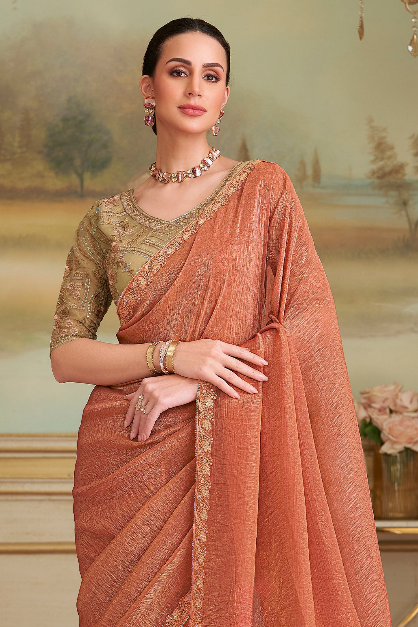 Rust Orange Embroidered Georgette Saree-SAR10843_3_SareeButa.com