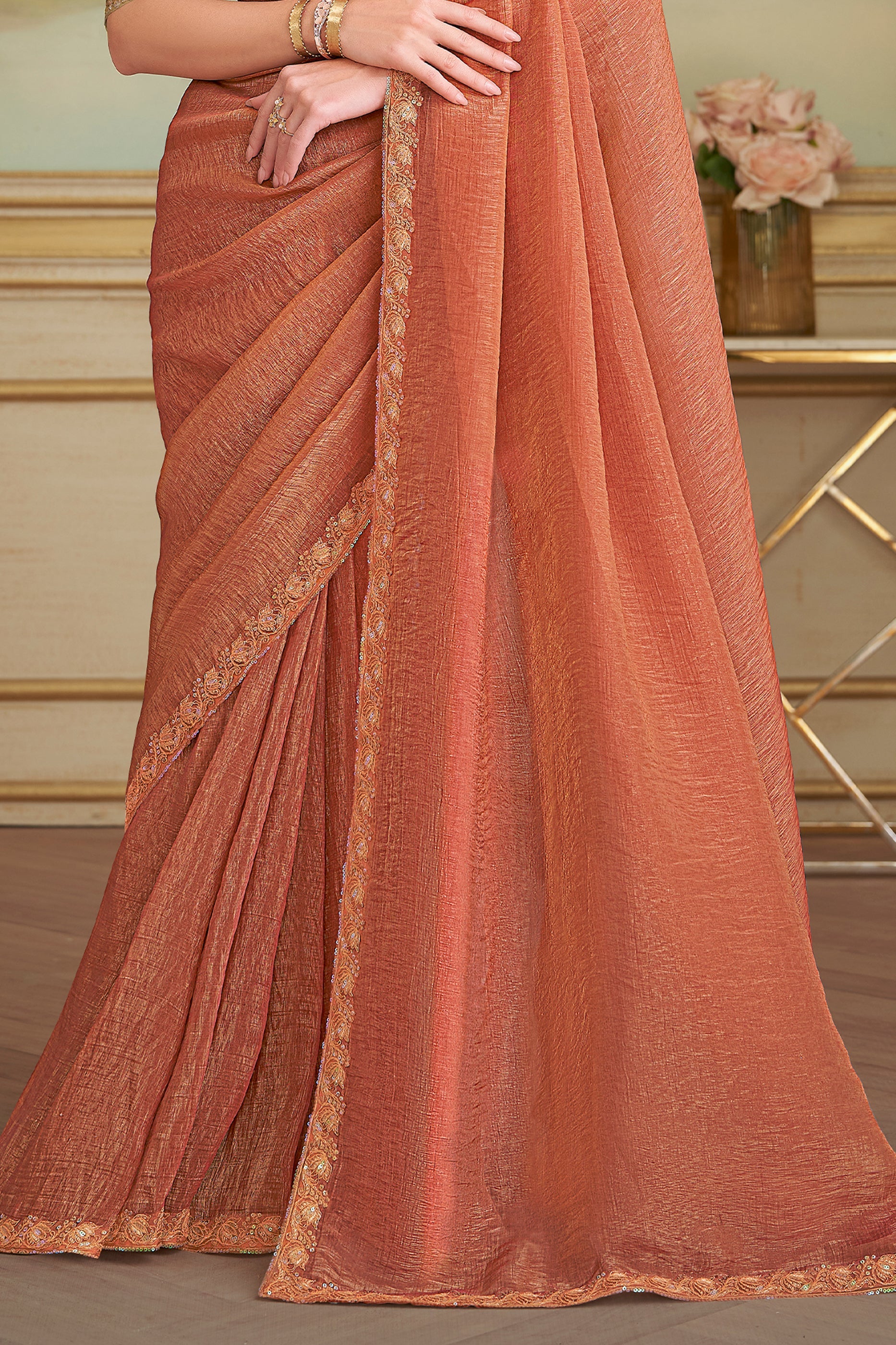 Rust Orange Embroidered Georgette Saree-SAR10843_4_SareeButa.com