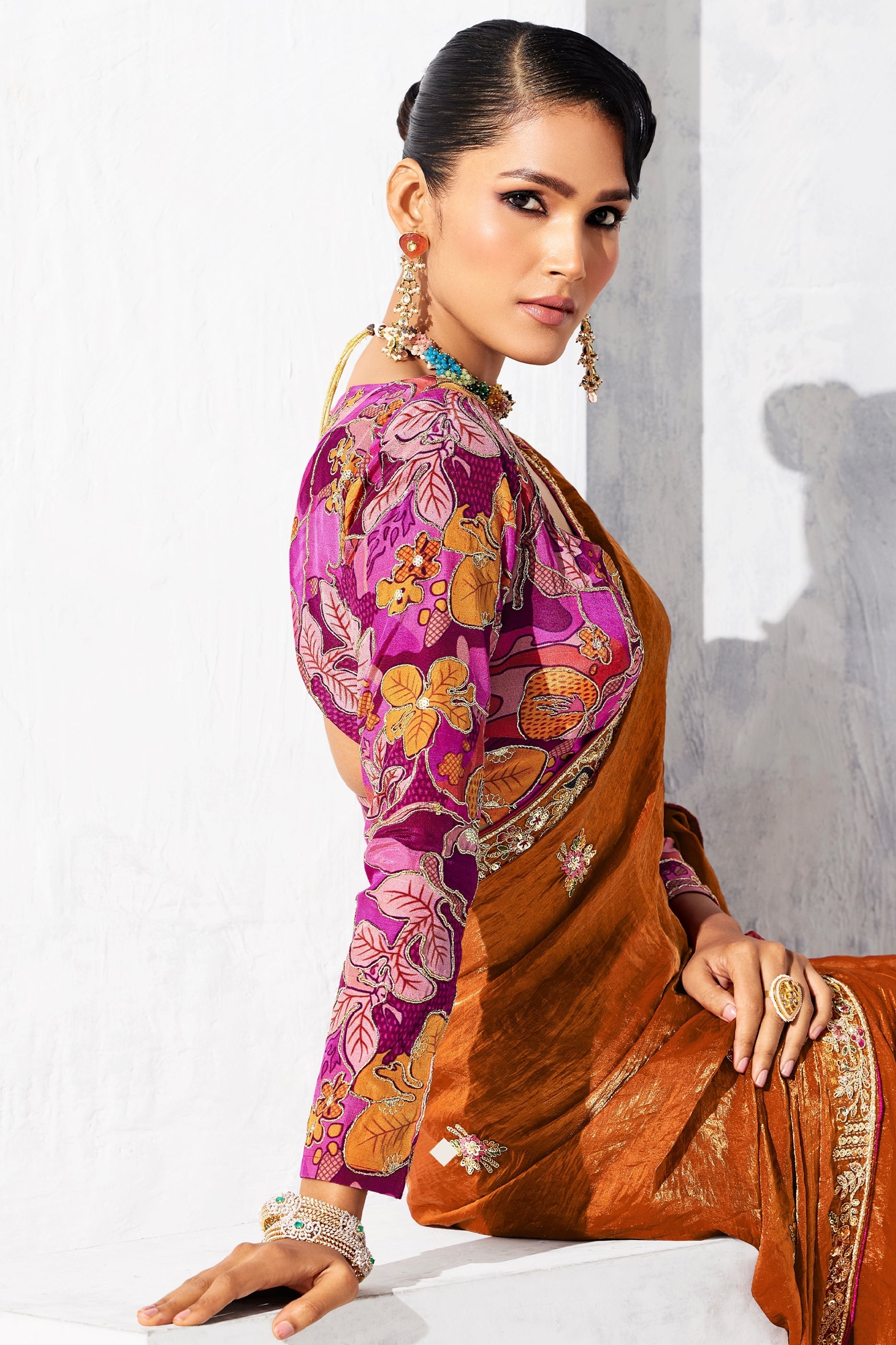 Rust Orange Embroidered Tissue Organza Saree-SAR10562_3_SareeButa.com